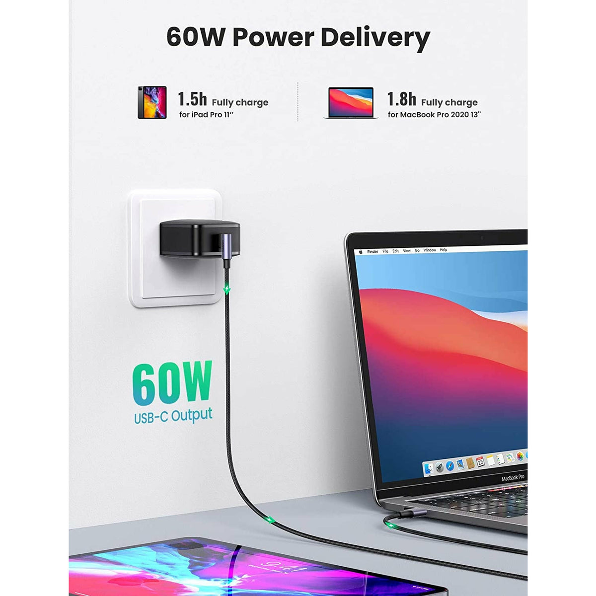 UGREEN 80714 USB-C 2.0 to Angle USB-C Cable Black 3M