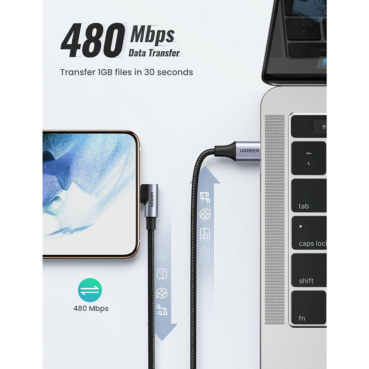 UGREEN 80714 USB-C 2.0 to Angle USB-C Cable Black 3M