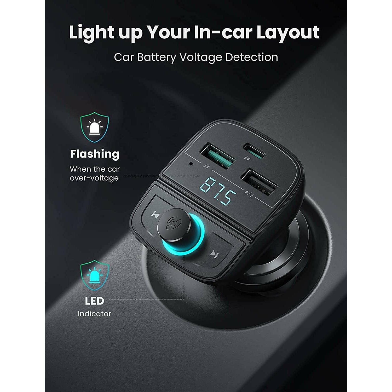 UGREEN 80910 Car Bluetooth 5.0 FM Transmitter