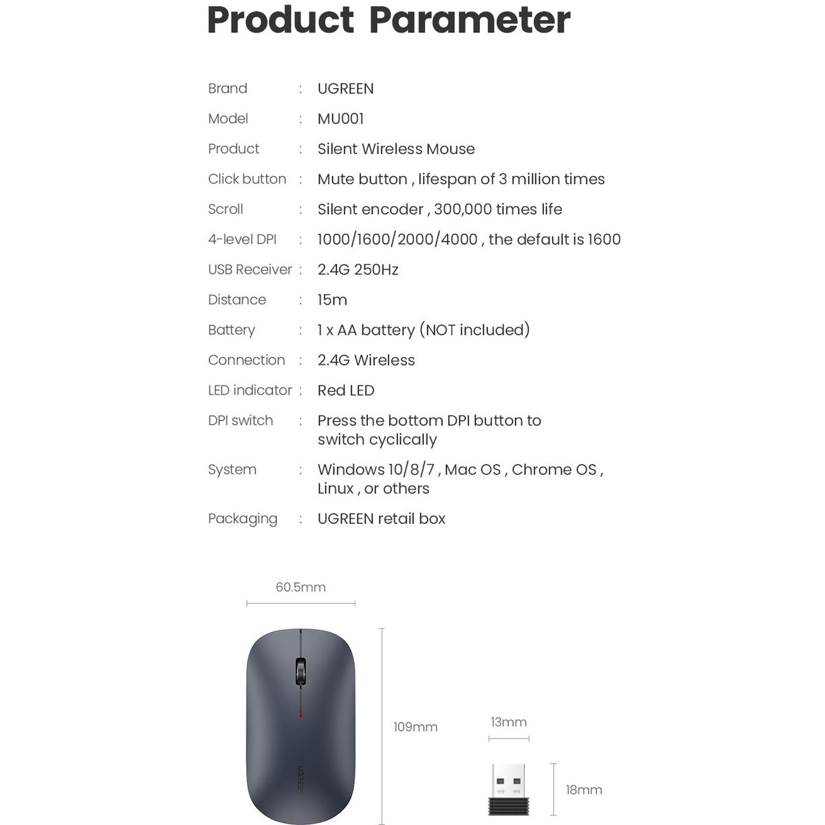UGREEN 90373 Slim 2.4G Wireless Mouse