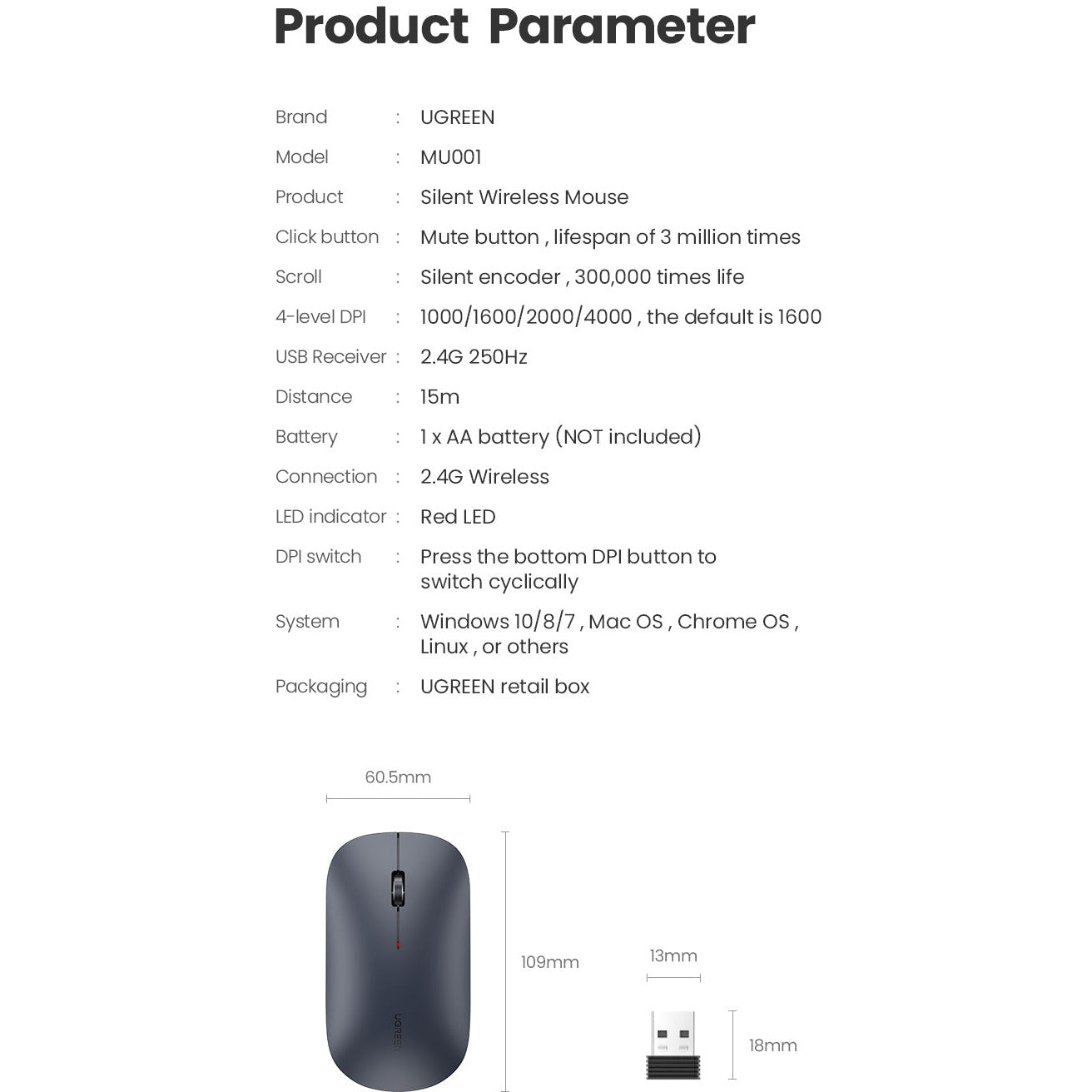 UGREEN 90373 Slim 2.4G Wireless Mouse