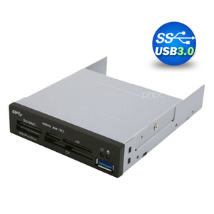 3.5" USB 3.0 All in One Internal Card Reader Full Long Metal with Front USB Black