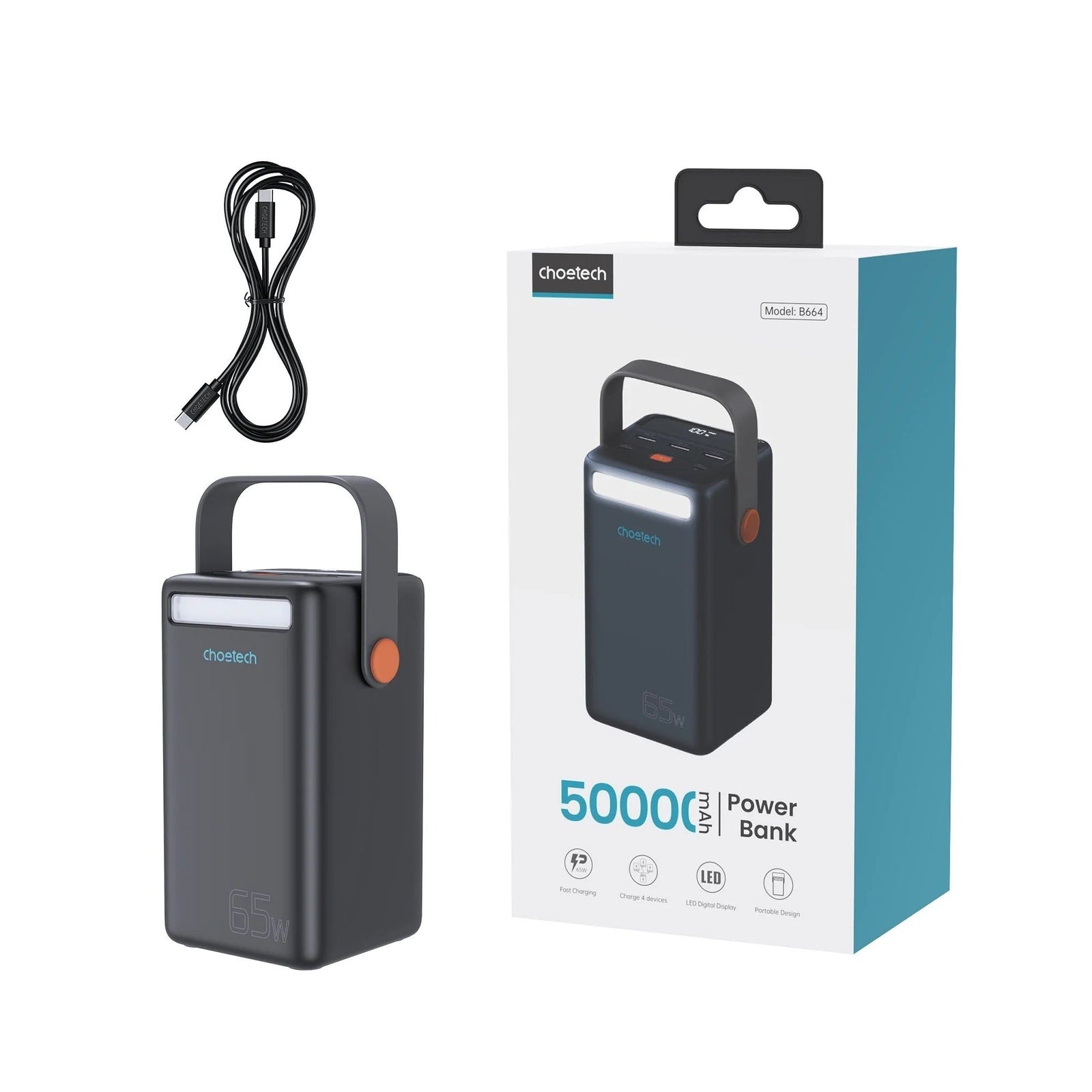 CHOETECH B664 50000mAh PD65W Power Bank with LED Flashlight LCD Display
