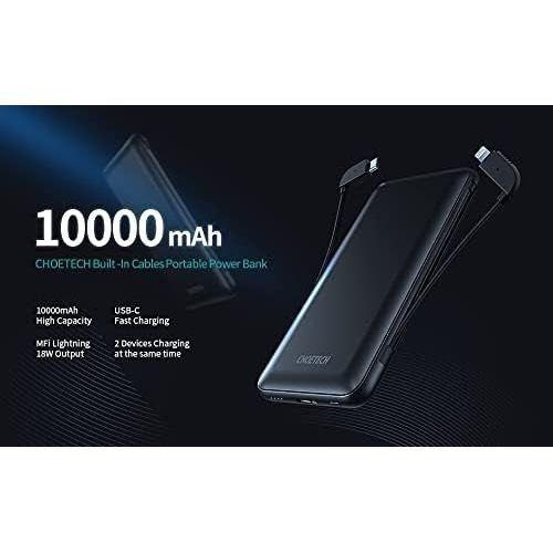 CHOETECH B688-BK 10000mAh MFi Certified PD18W Power Bank (with 2 cables)