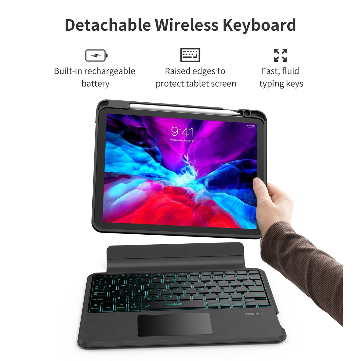 CHOETECH BH-018 Wireless Keyboard with Touchpad and Backlight for iPad Pro 11 " (Black)