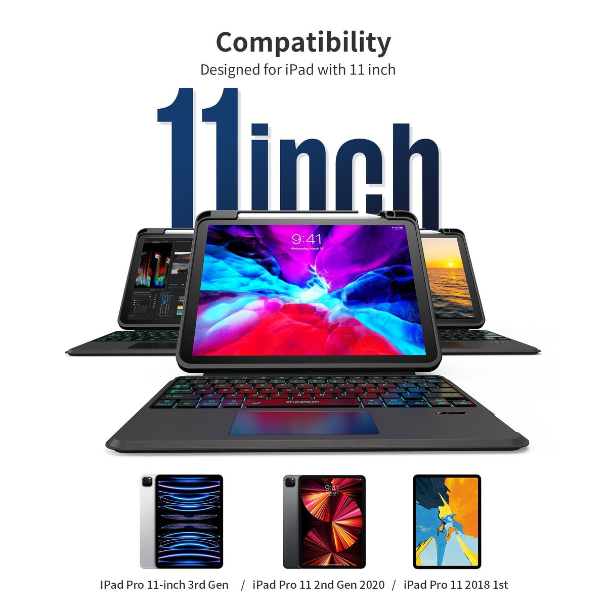 CHOETECH BH-018 Wireless Keyboard with Touchpad and Backlight for iPad Pro 11 " (Black)