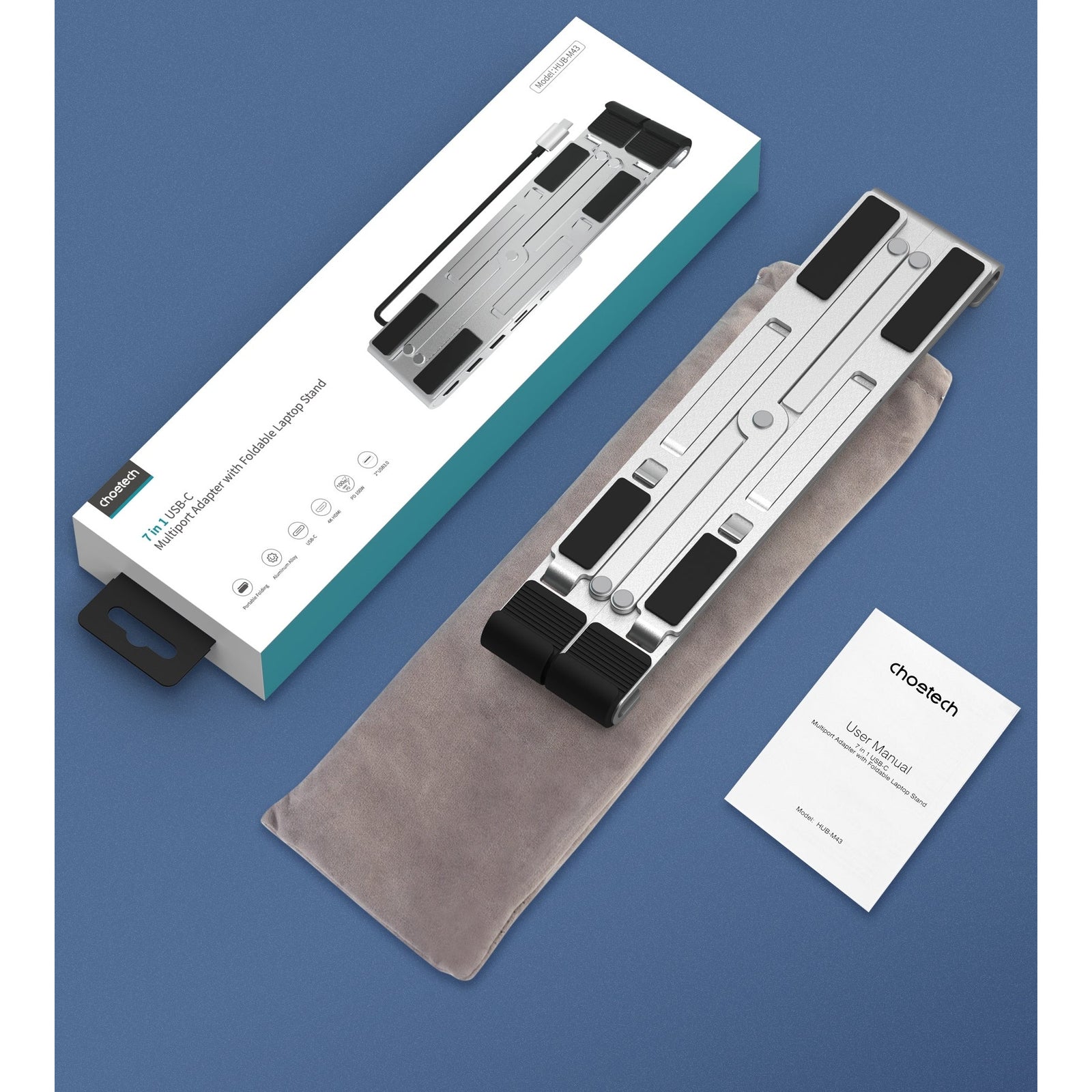 CHOETECH HUB-M43 7-in-1 USB-C Multiport Adapter with Foldable Laptop Stand