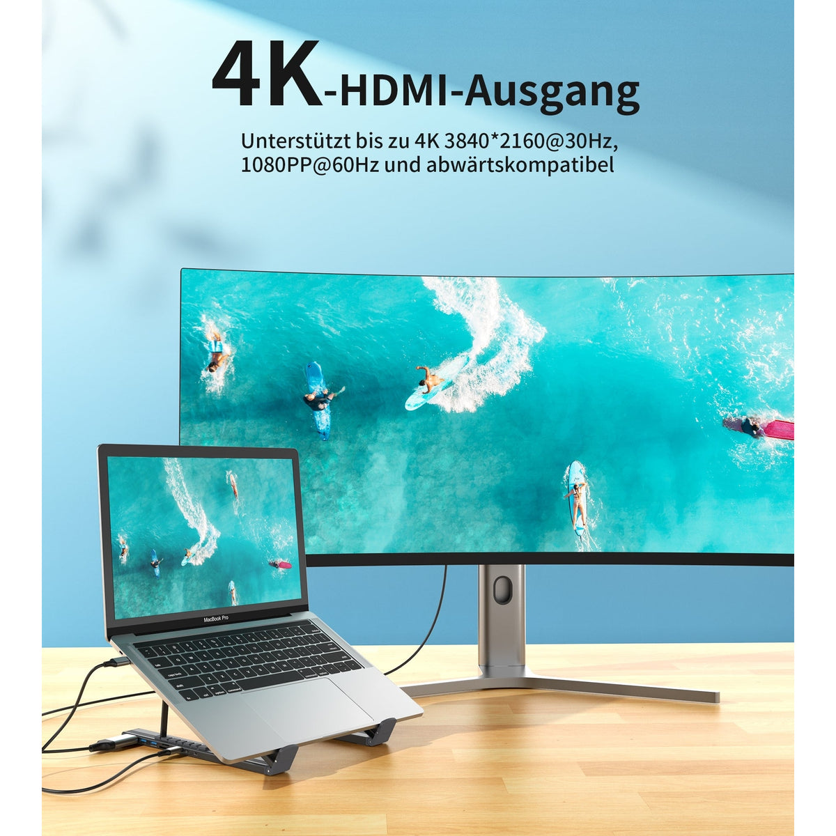 CHOETECH HUB-M48 7-in-1 Hub + Foldable Laptop stand USB-C to HDMI 4K/USB-A/TF&SD/USB-C with PD Charging