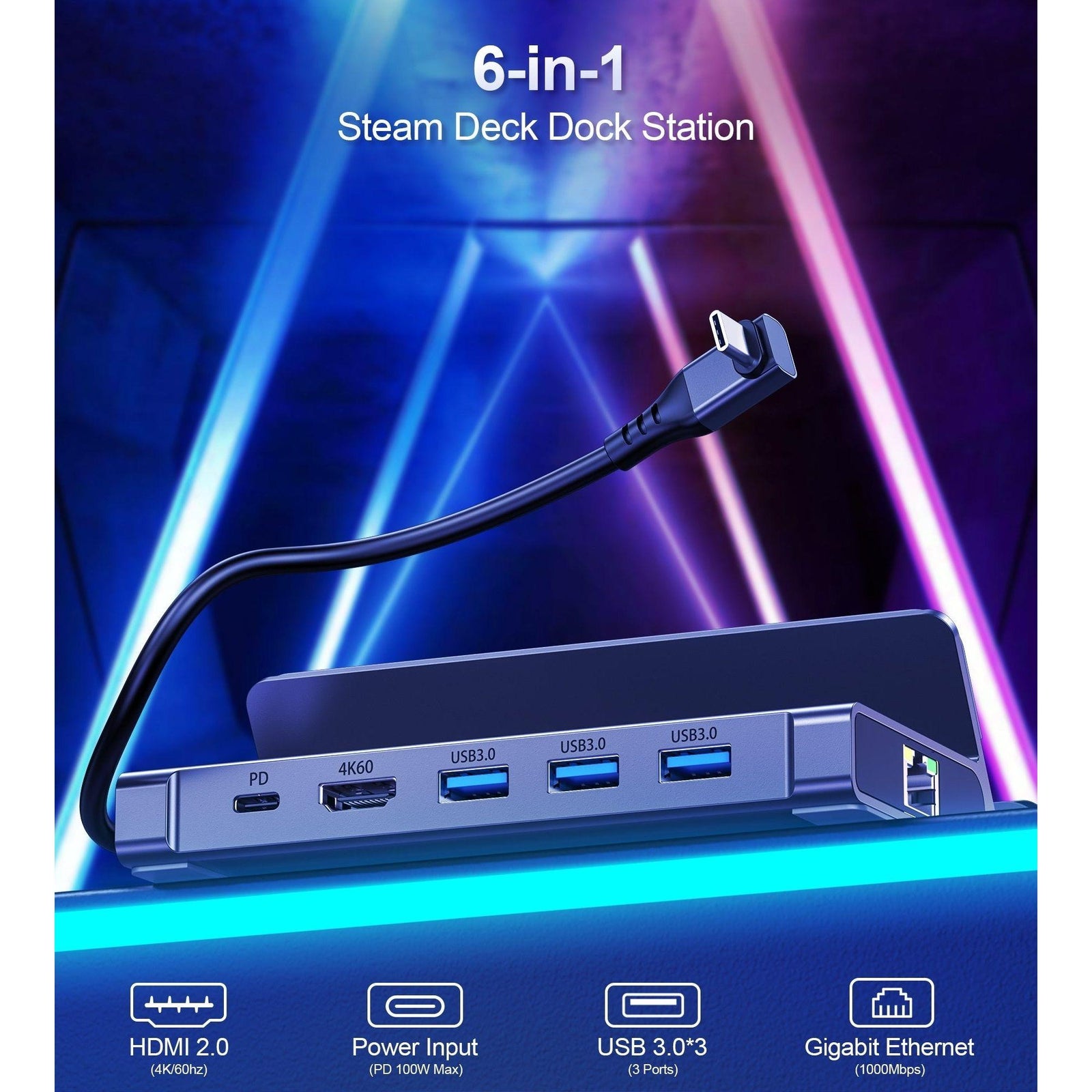 CHOETECH HUB-M50 6-in-1 USB-C 100W Aluminum Steam Deck Docking Station