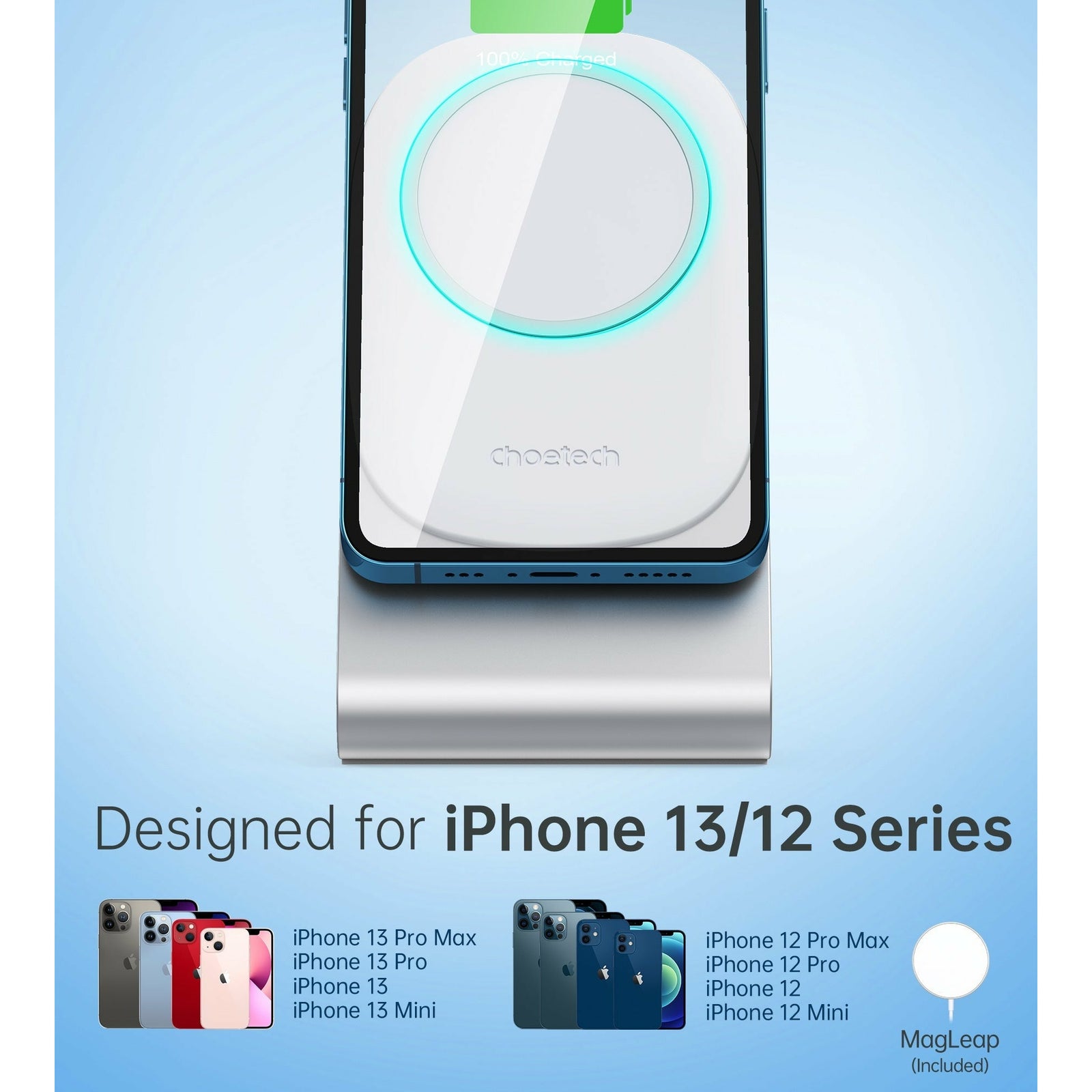 CHOETECH MIX00117SL Magasafe Fast Wireless Charger Stand Holder For iPhone 13/12 (H047+T517)