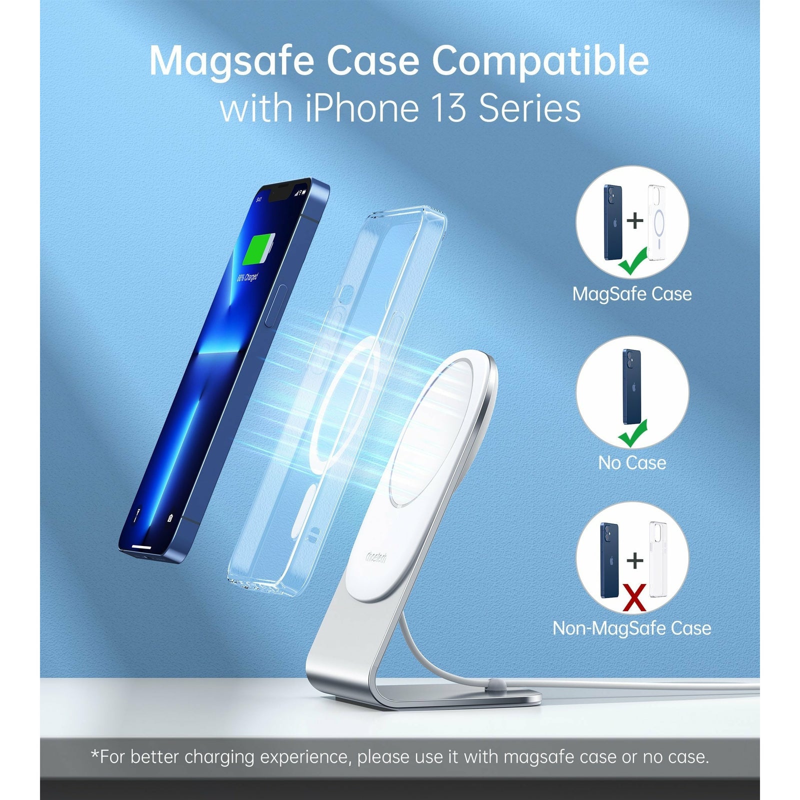 CHOETECH MIX00117SL Magasafe Fast Wireless Charger Stand Holder For iPhone 13/12 (H047+T517)