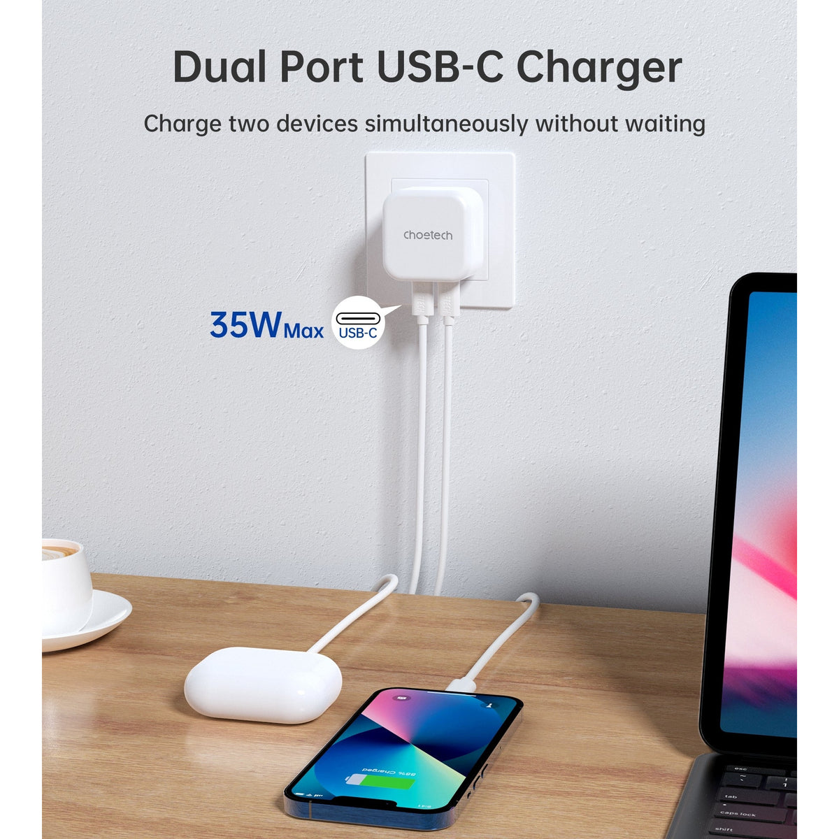CHOETECH Q5008 PD 35W Dual USB-C Charger