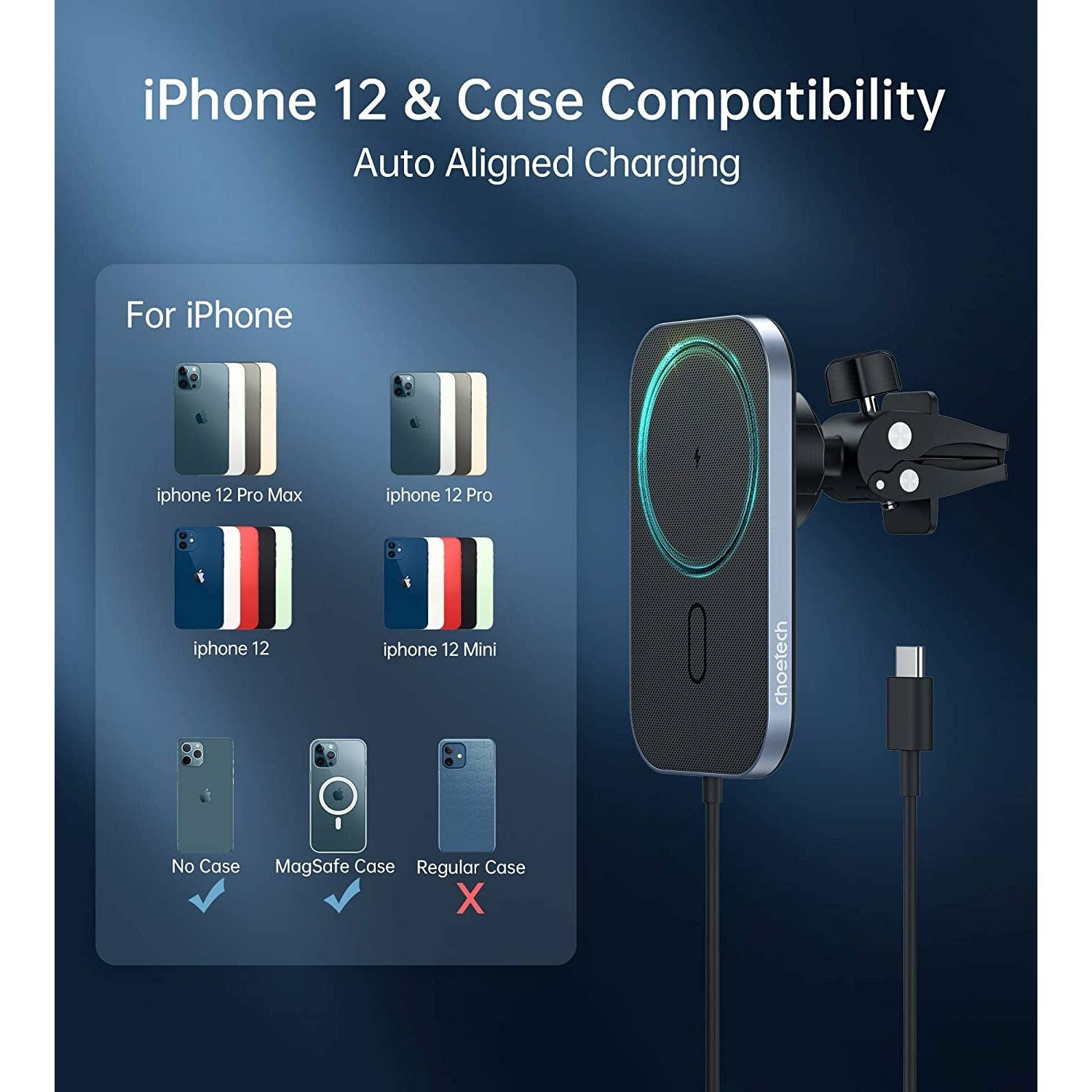 Choetech T200-F MagLeap Magnetic Wireless Car Charger for iPhone 12