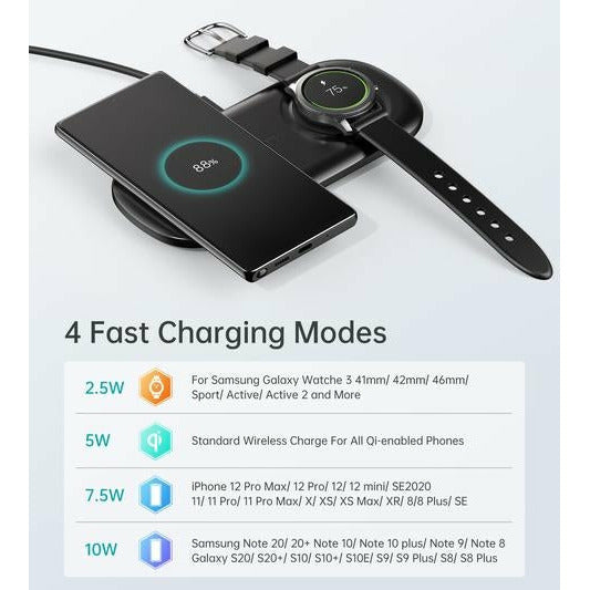 Choetech T570-S 2-in-1 Wireless Charger, 10W Max Wireless Charging Pad with Adapter for Galaxy Watch