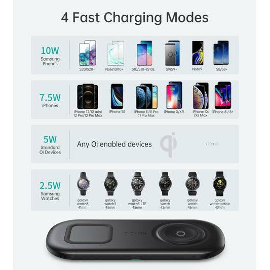 Choetech T570-S 2-in-1 Wireless Charger, 10W Max Wireless Charging Pad with Adapter for Galaxy Watch