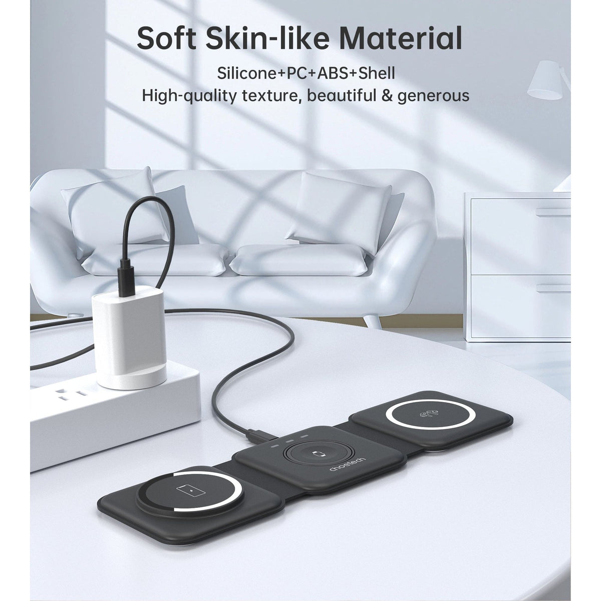 CHOETECH T588-F-BK 3-in-1 Foldable Fast Wireless Charger for Phone/Watch/Earphone
