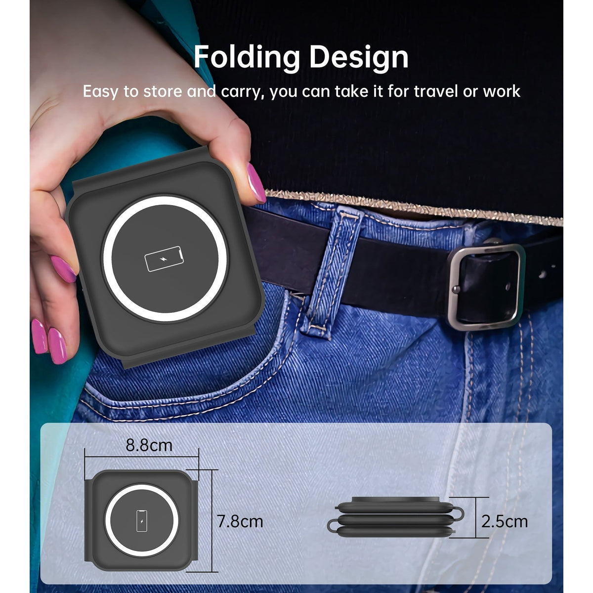 CHOETECH T588-F-BK 3-in-1 Foldable Fast Wireless Charger for Phone/Watch/Earphone