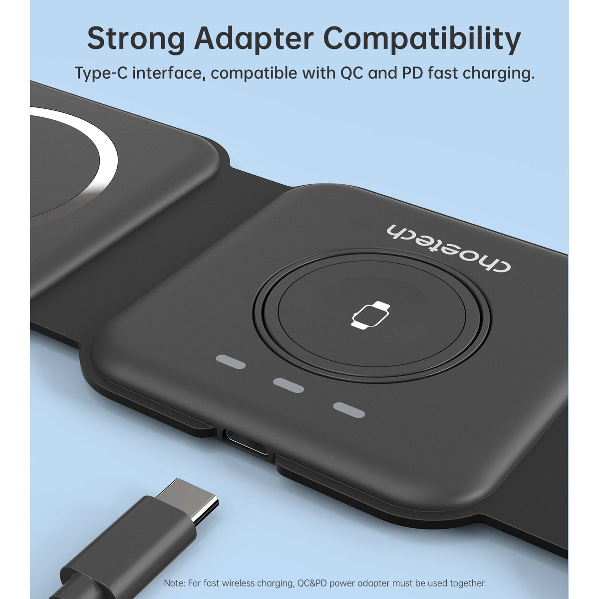CHOETECH T588-F-BK 3-in-1 Foldable Fast Wireless Charger for Phone/Watch/Earphone