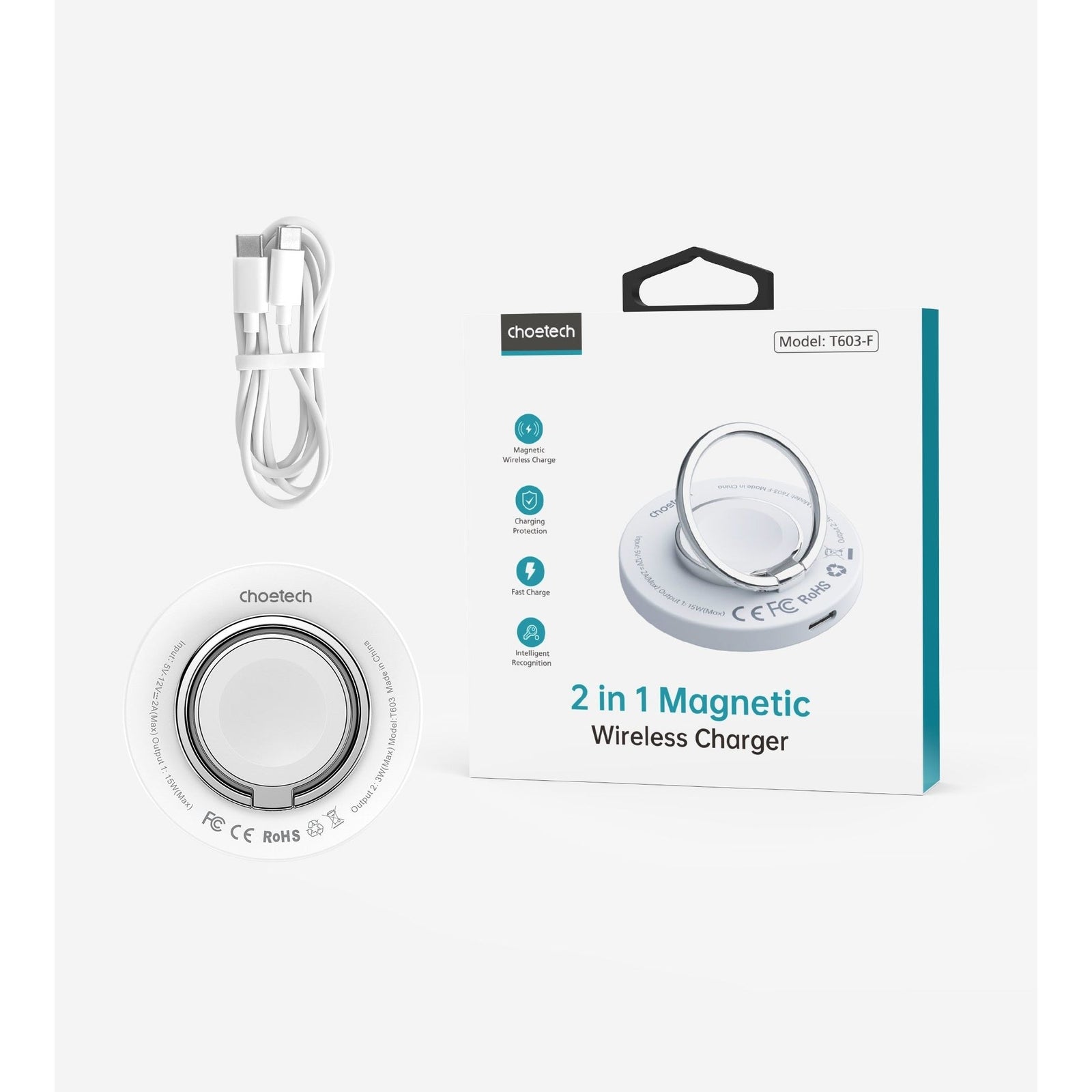 CHOETECH T603-F Ring Holder and Magnetic 15W Wireless Charger for Phone/airPod/iWatch