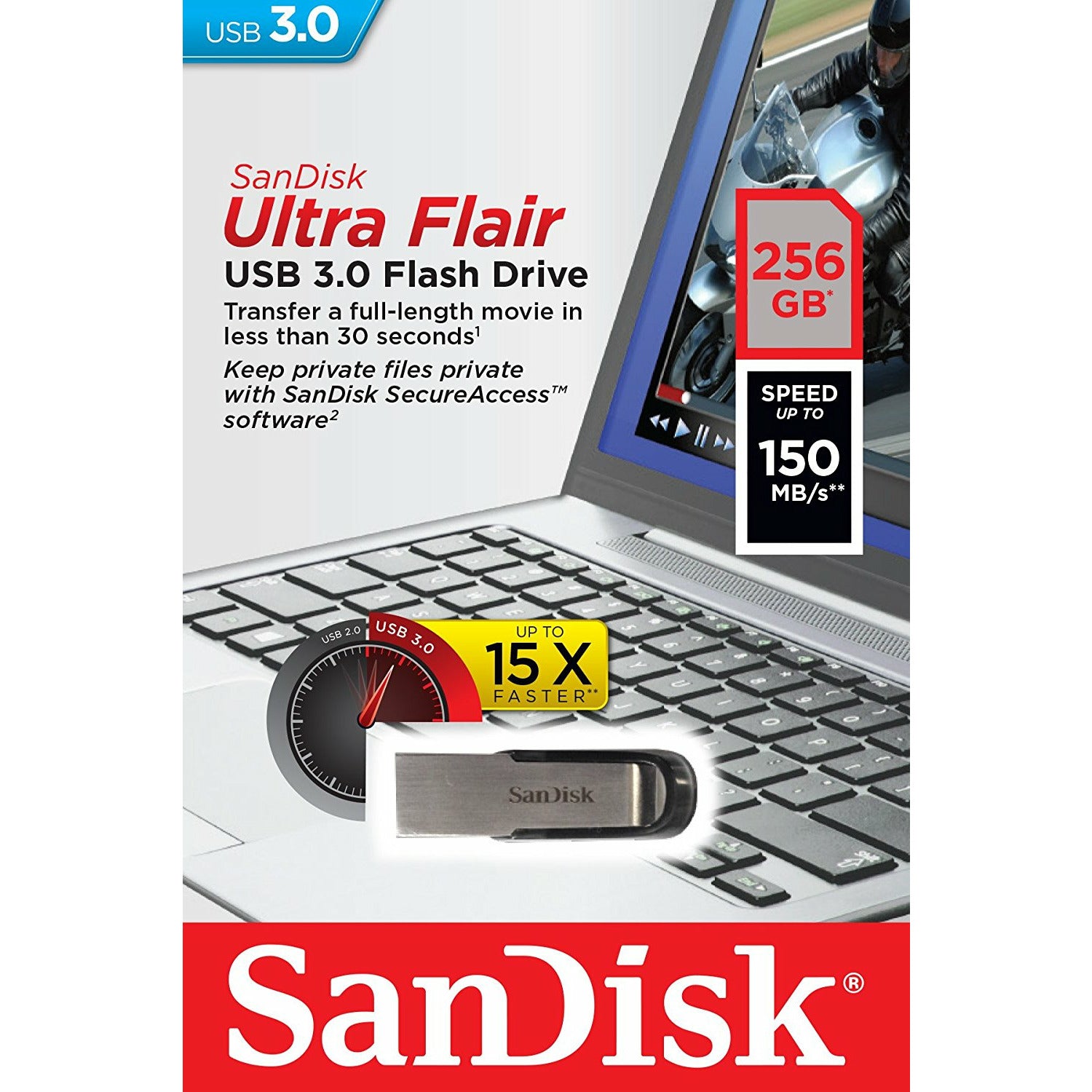 SANDISK 256GB CZ73 ULTRA FLAIR USB 3.0 FLASH DRIVE upto 150MB/s