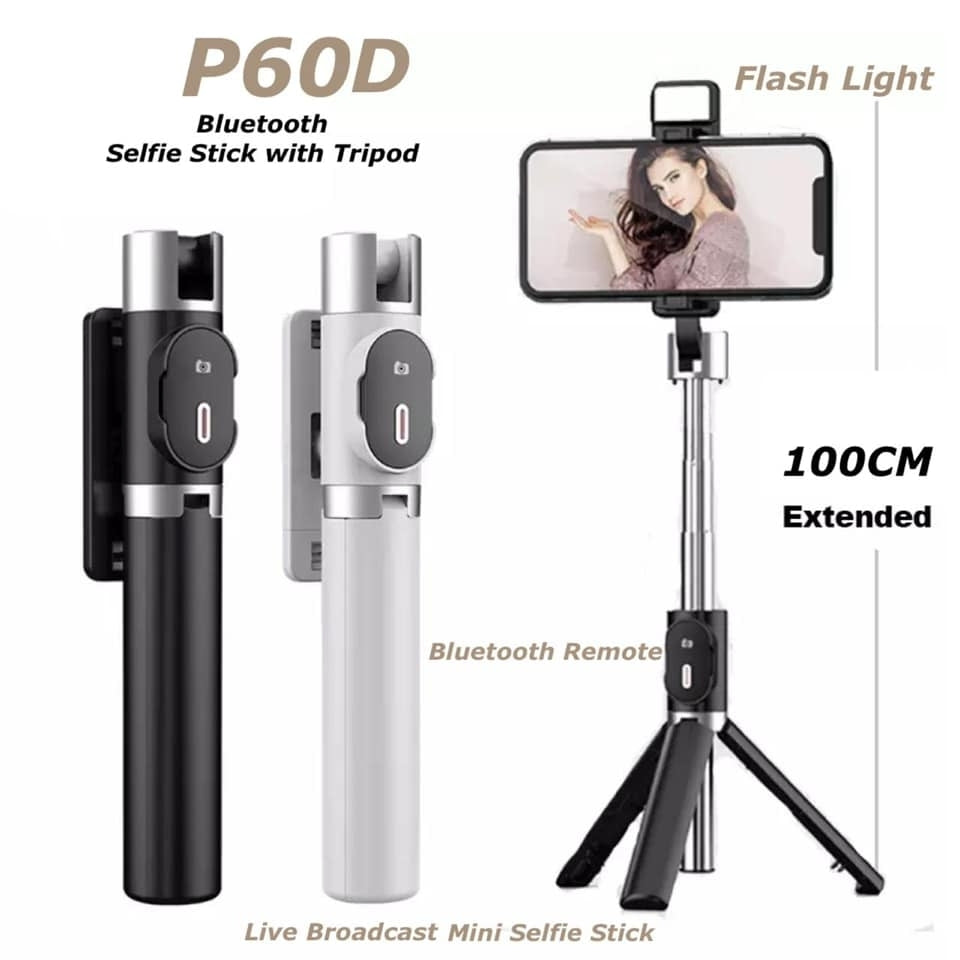 TEQ P60 Bluetooth Selfie Stick + Tripod with Remote (Stainless Steel)
