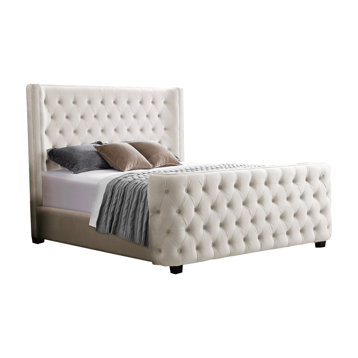 Milan Cream Velvet Tufted  Headboard and End board Bed Frame - Queen Size