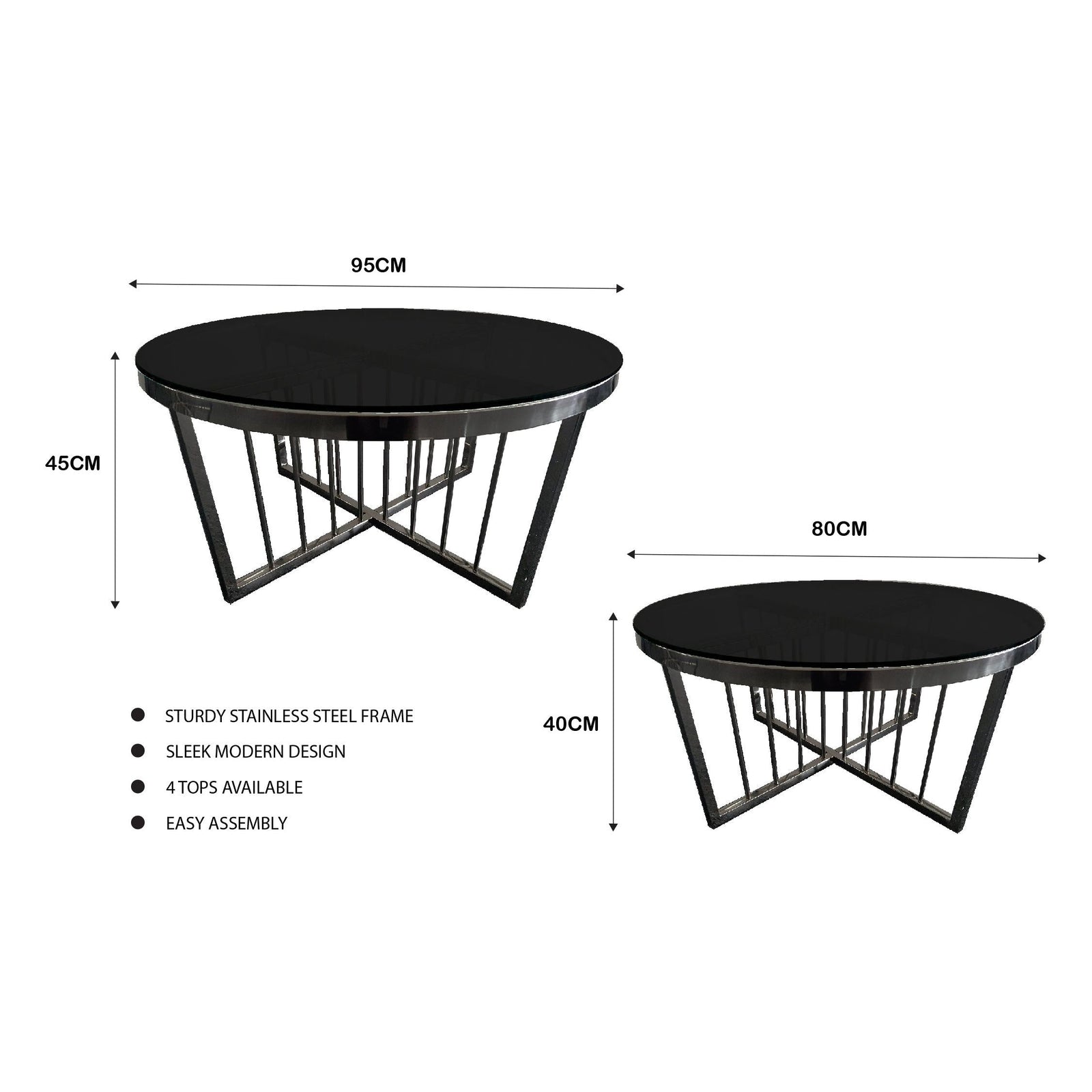 Salina Coffee Table 80cm Black Base - Black Glass