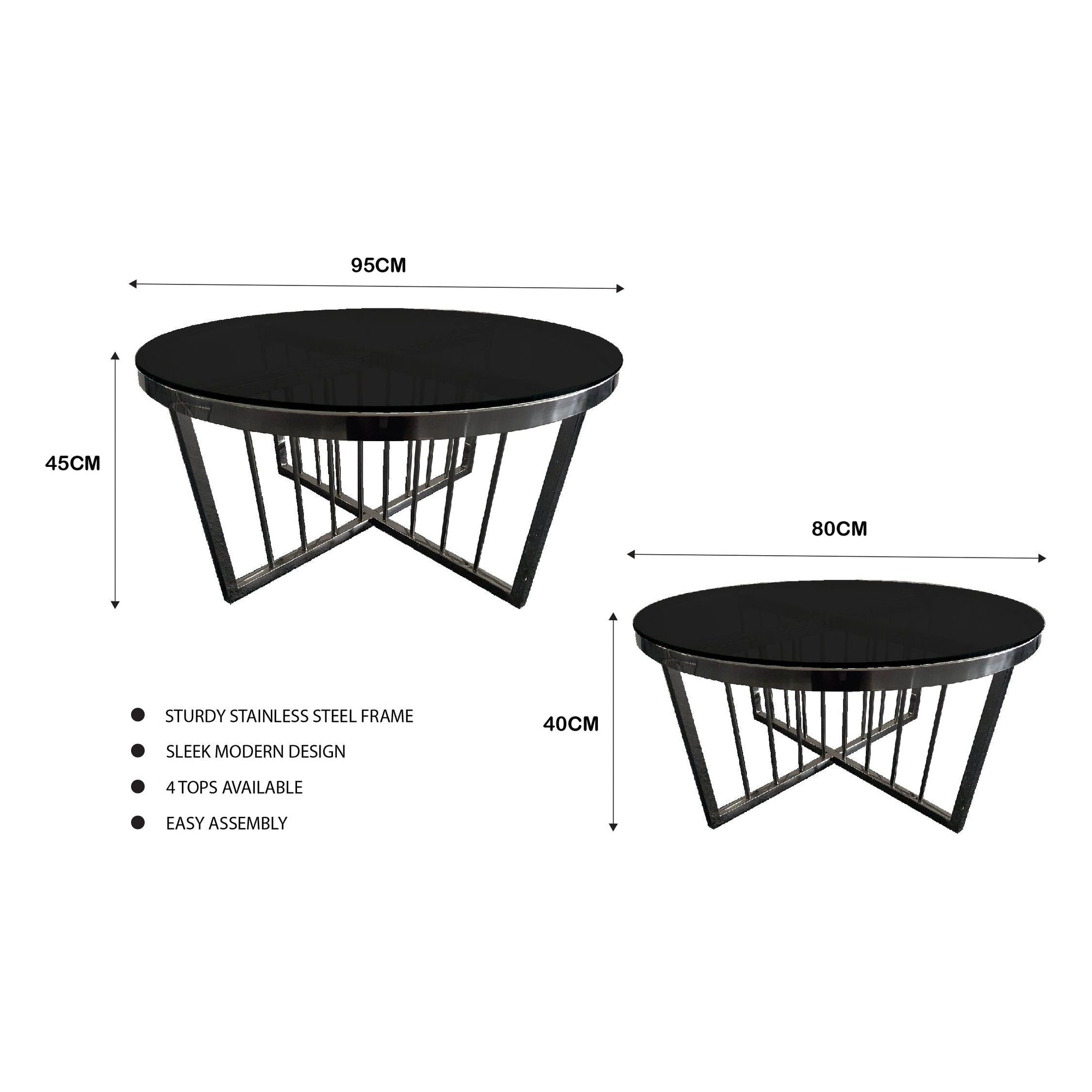 Salina Coffee Table 80cm Black Base - Black Glass