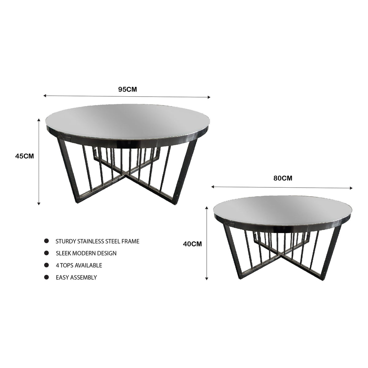 Salina Coffee Table 80cm Black Base - Mirror Glass