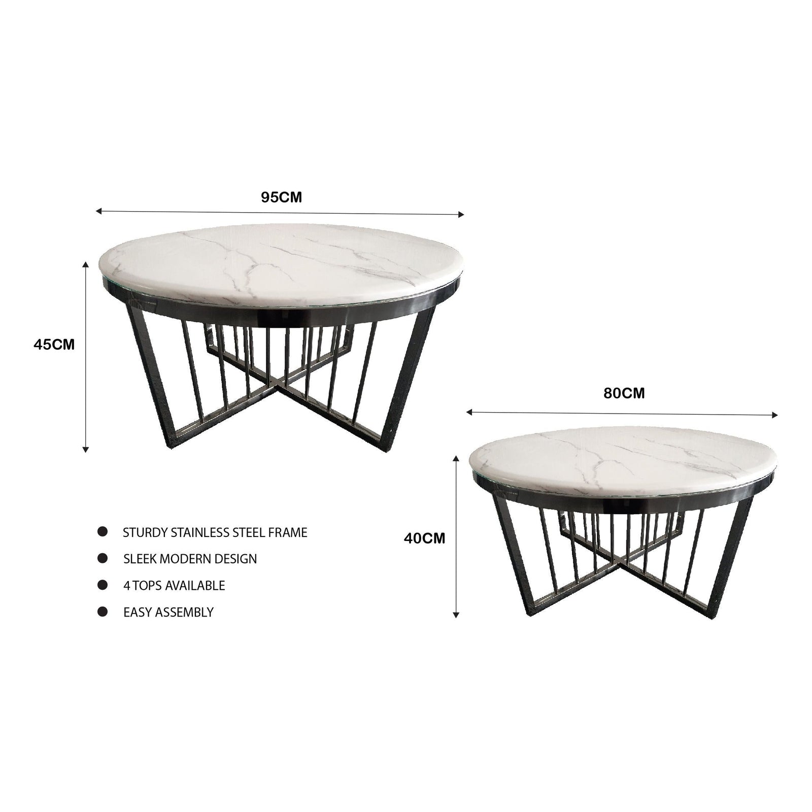 Salina Coffee Table 80cm Black Base - White Marble