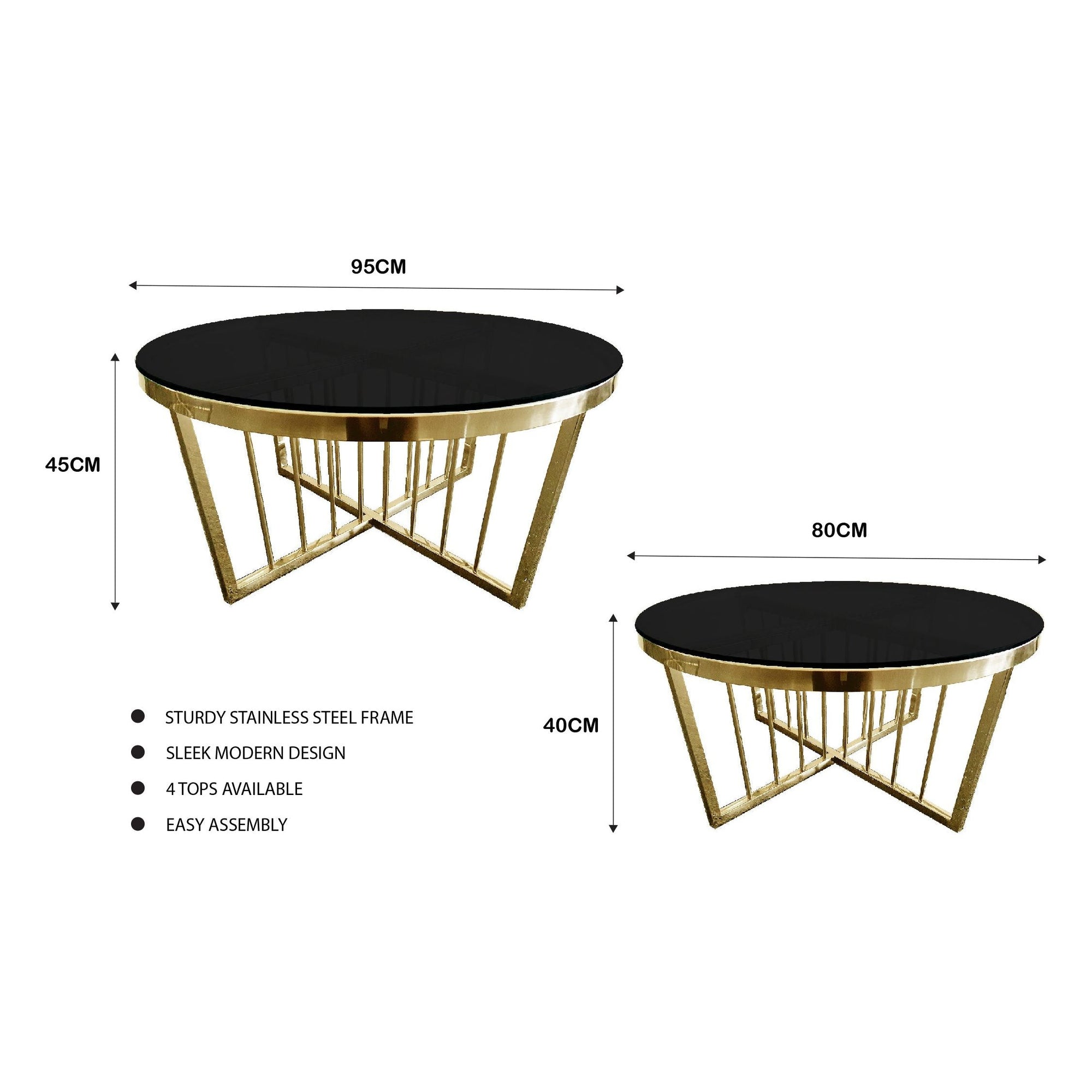 Salina Coffee Table 80cm Gold Base - Black Glass
