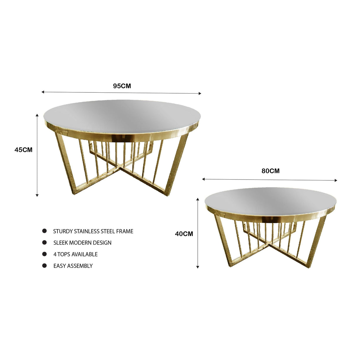 Salina Coffee Table 80cm Gold Base - Mirror Glass
