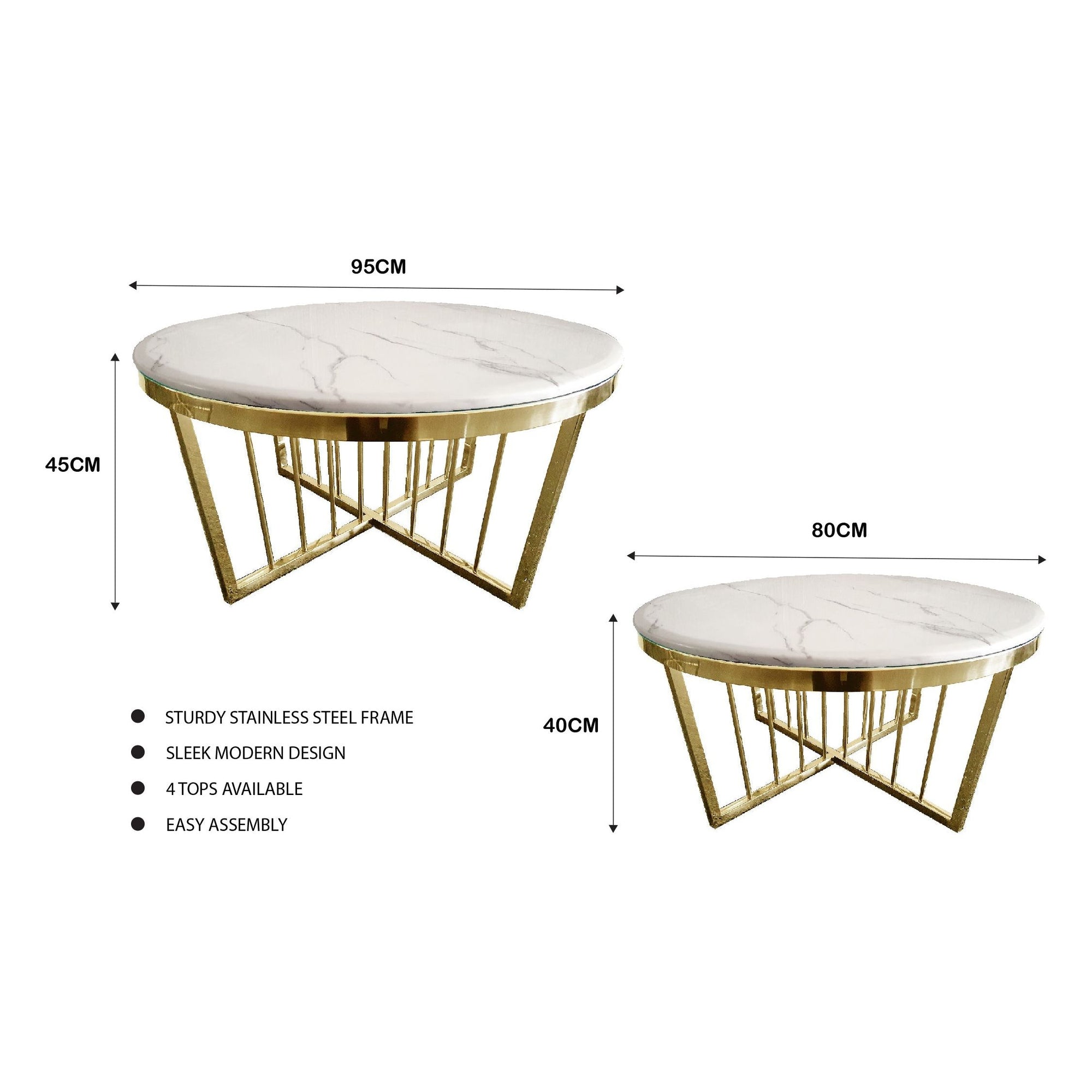 Salina Coffee Table 80cm Gold Base - White Marble