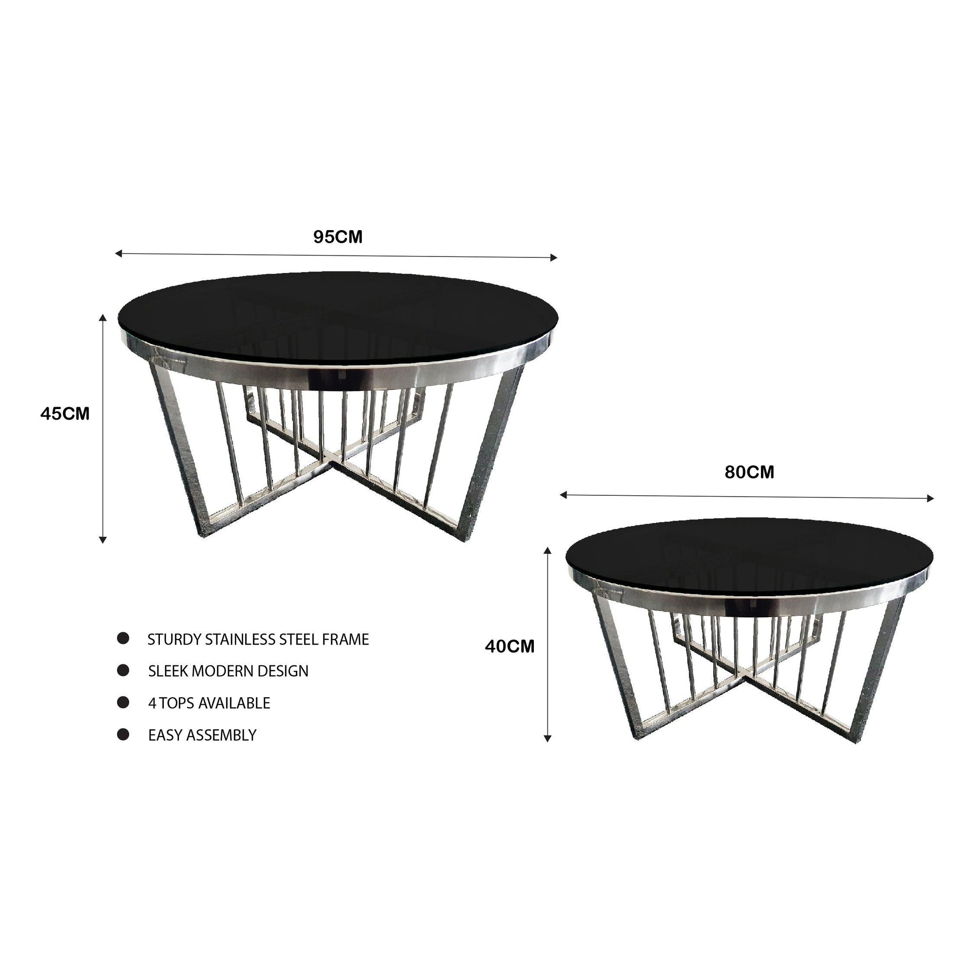 Salina Coffee Table 80cm Silver Base - Black Glass