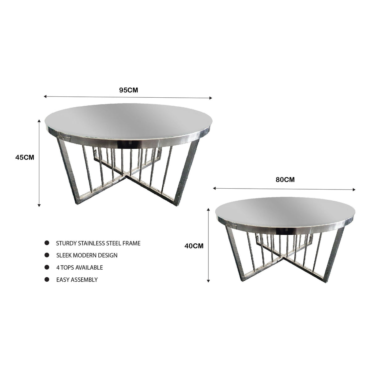 Salina Coffee Table 80cm Silver Base - Mirror Glass
