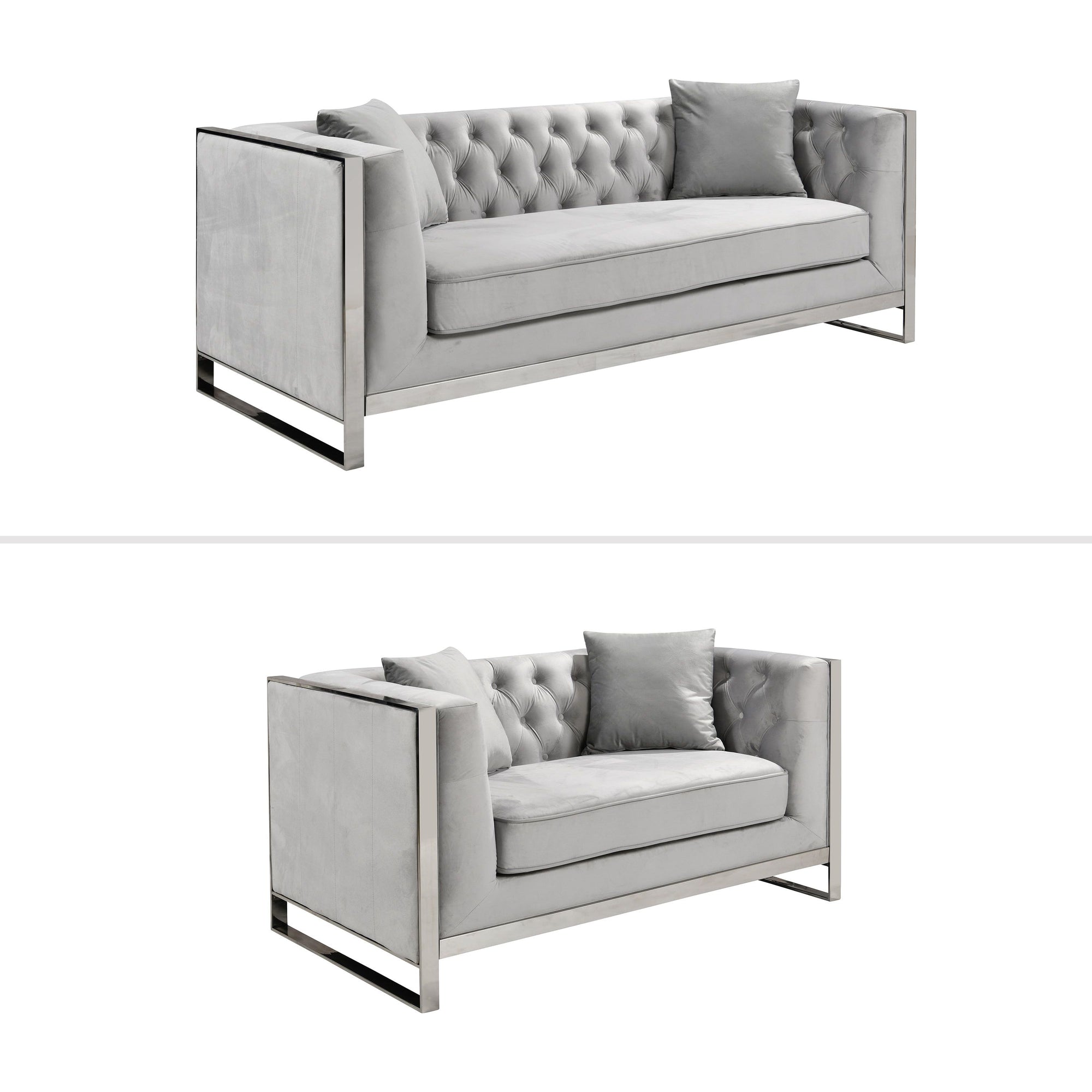 William Lounge - Light Grey Velvet - Silver Trims