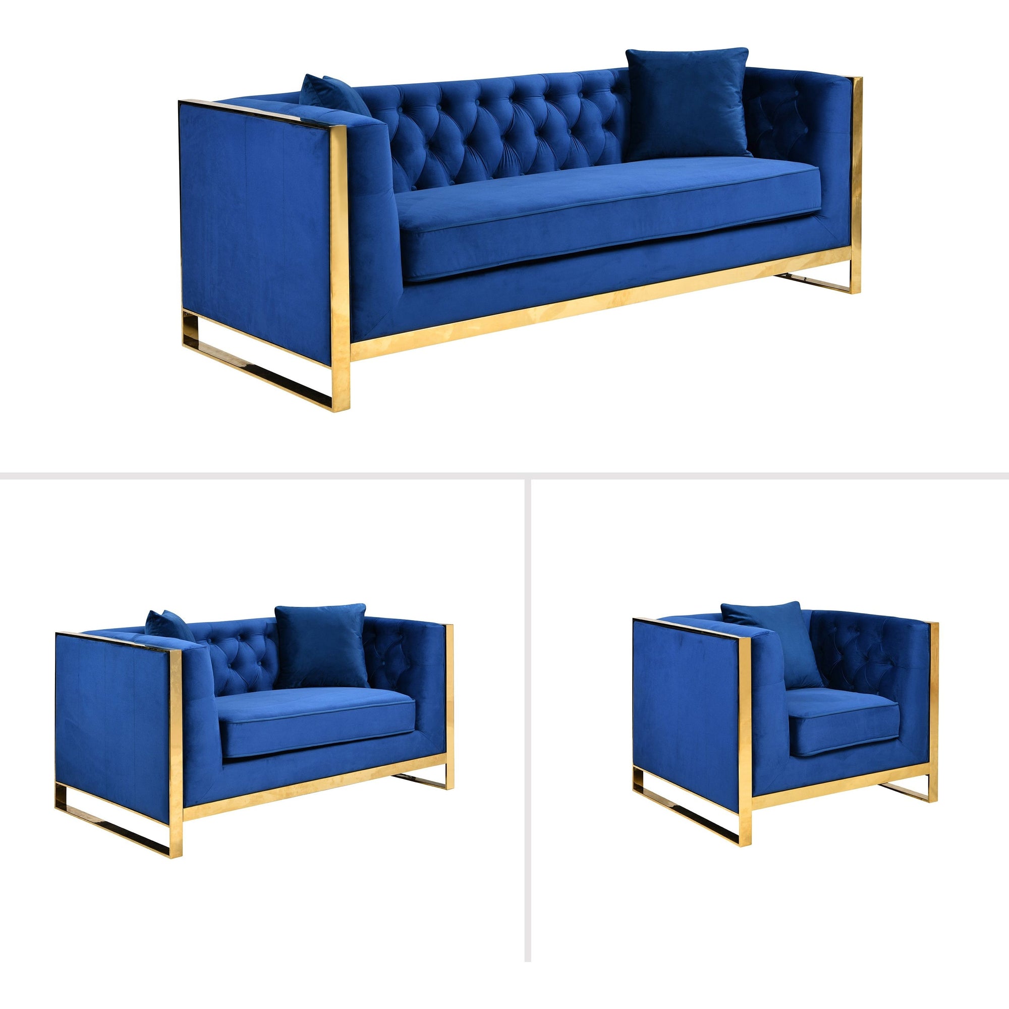 William Lounge - Blue Velvet - Gold Trims