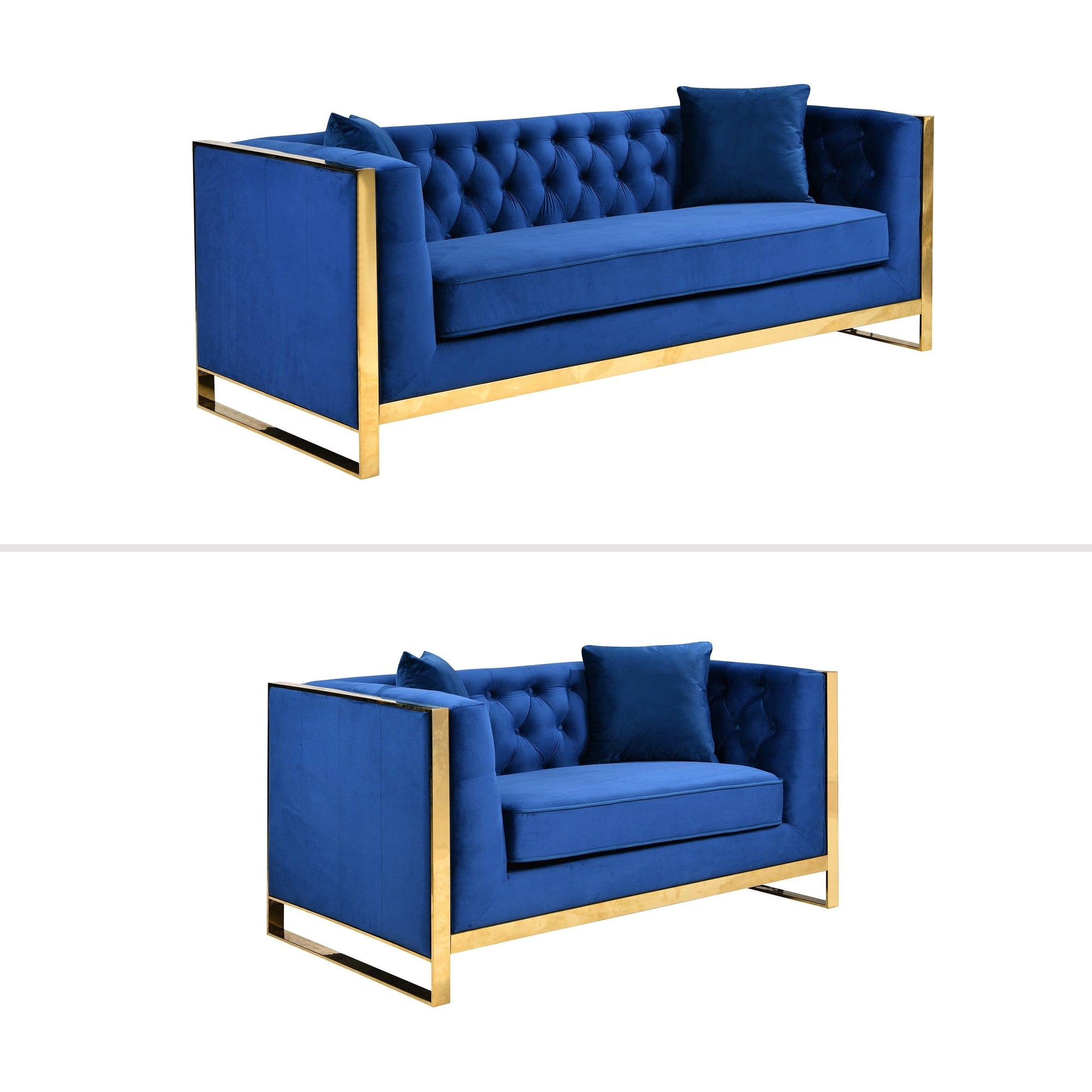 William Lounge - Blue Velvet - Gold Trims