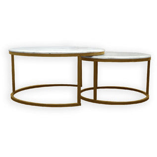 Nesting Style Coffee Table - White on Champagne Gold - 80cm/60cm