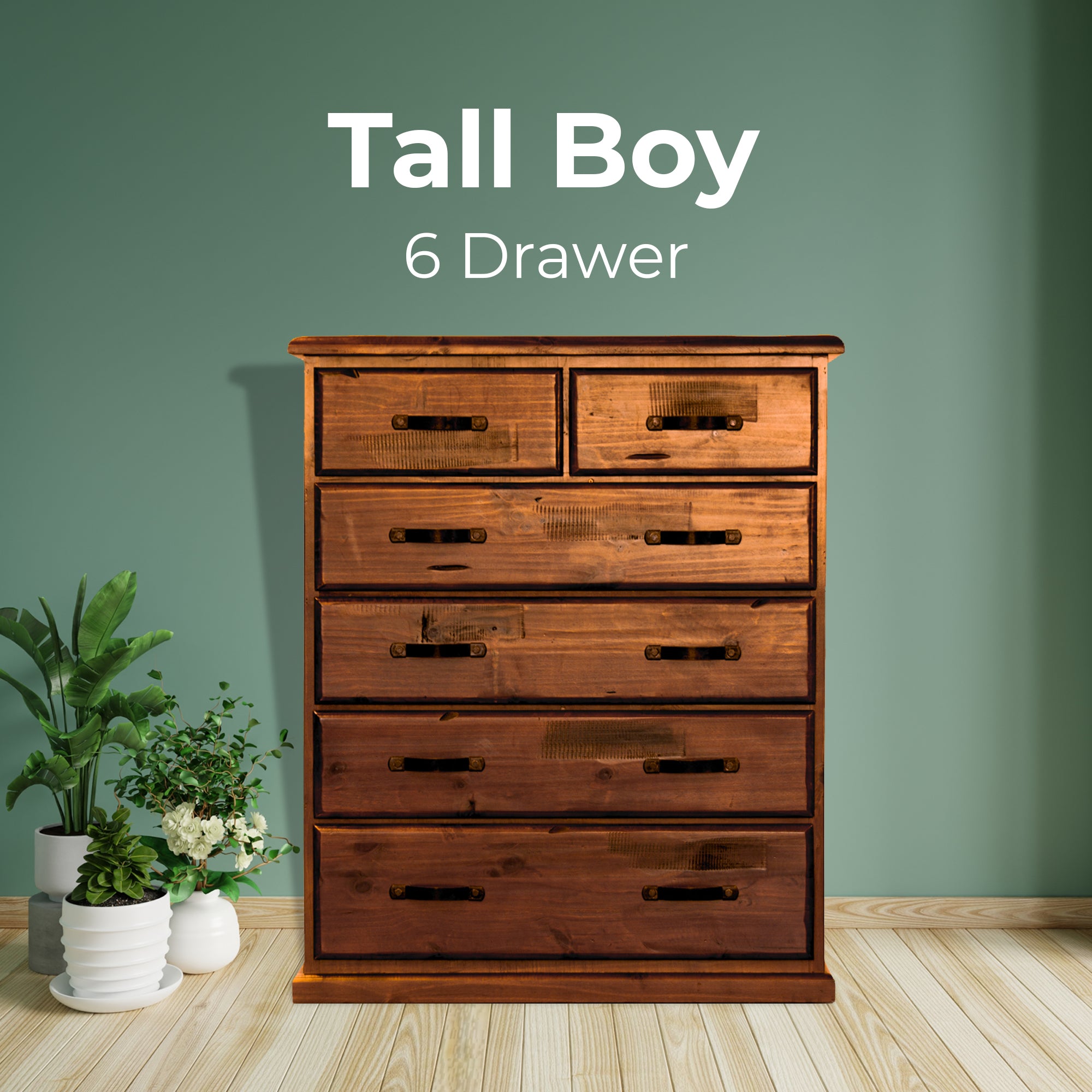 Umber Tallboy 6 Chest of Drawers Solid Pine Wood Storage Cabinet - Dark Brown