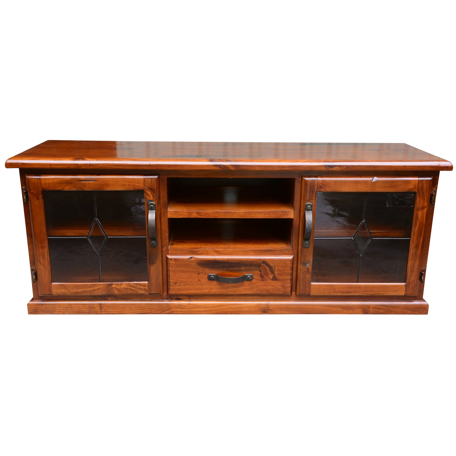 Umber ETU Entertainment TV Unit 166cm 2 Door 1 Drawer Solid Pine Wood - Dark Brown