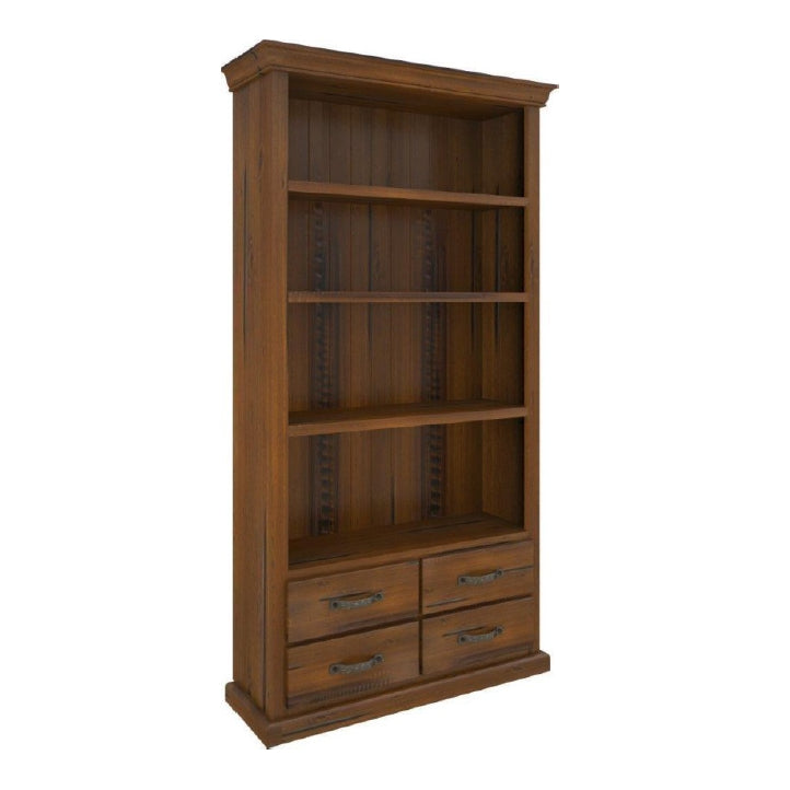 Umber Bookshelf Bookcase 4 Tier Drawers Solid Pine Timber Wood - Dark Brown