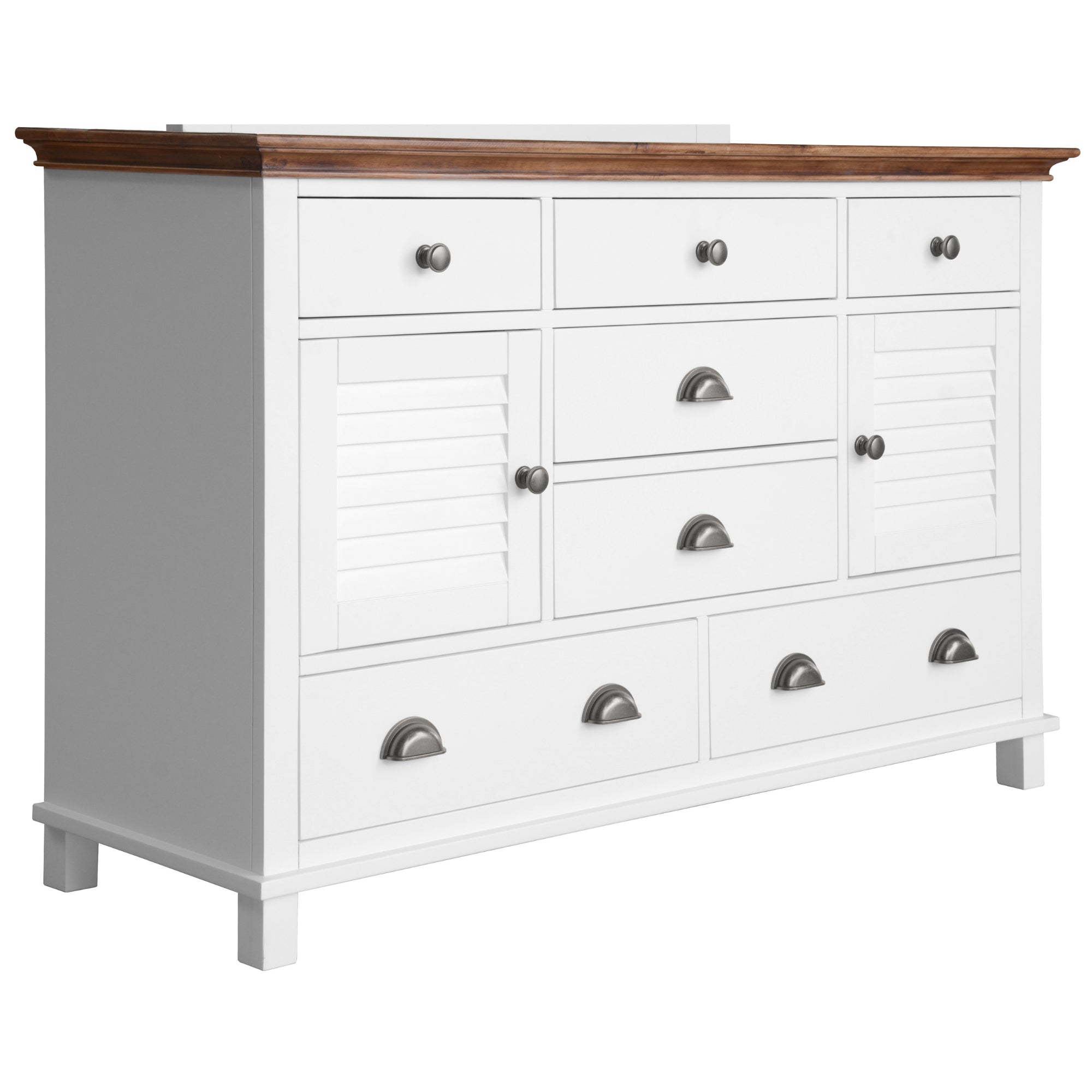 Virginia Dresser Mirror 7 Chest of Drawers Solid Wood Tallboy Cabinet - White