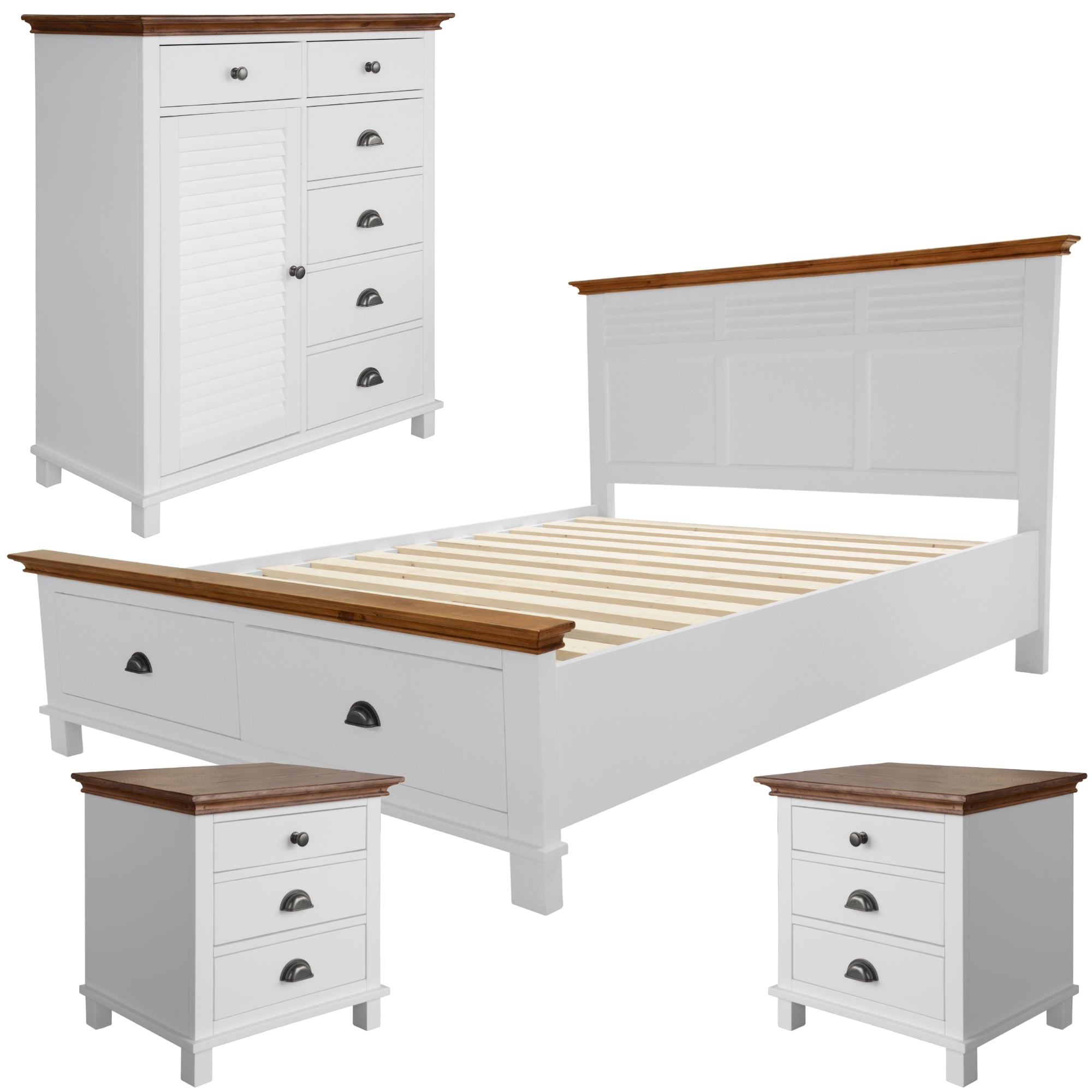 Virginia 4pc King Bed Suite Bedside Tallboy Bedroom Furniture Package - White