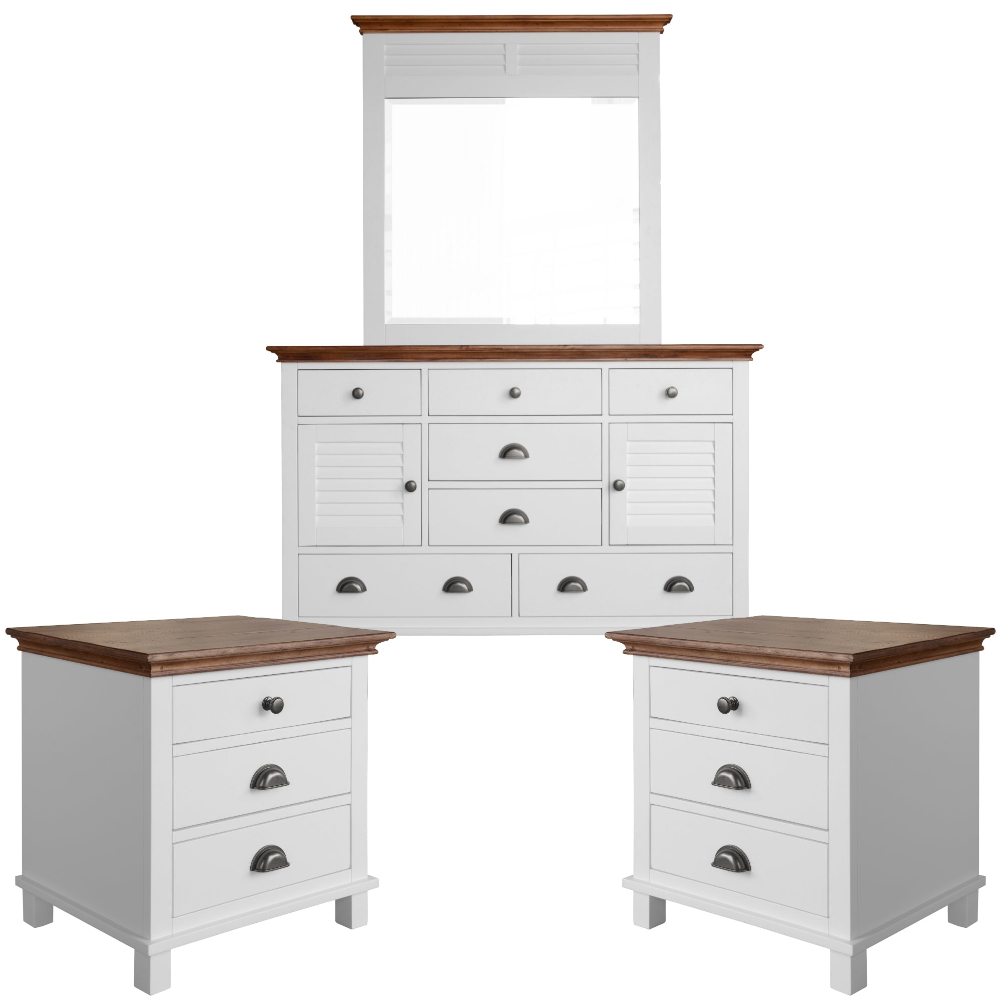 Virginia Bedside Dresser 3pc Bedroom Set Drawers Nightstand Storage Cabinet -WHT