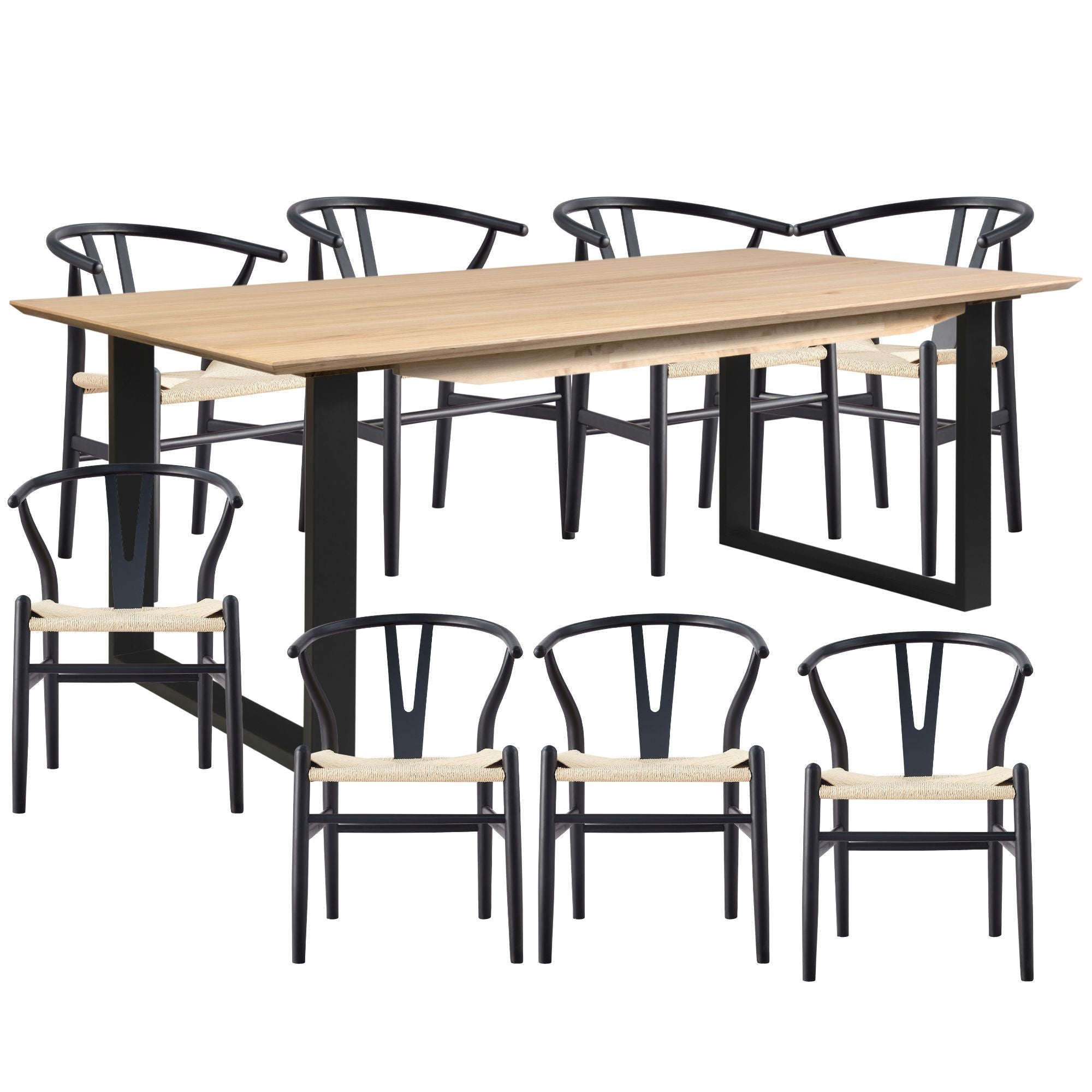 Aconite 9pc 210cm Dining Table Set 8 Wishbone Chair Solid Messmate Timber Wood