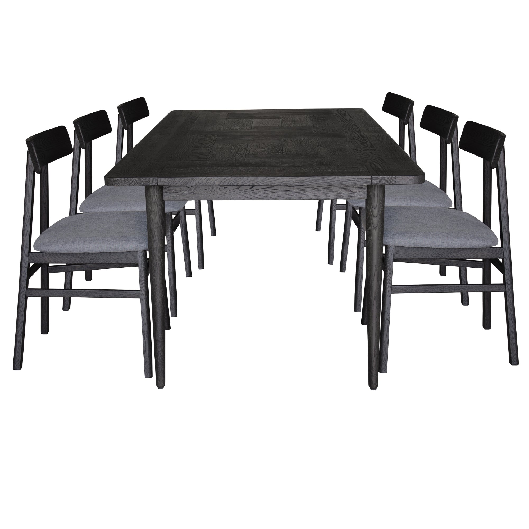 Claire 7pc Dining Set Table 180cm Solid Oak Wood Fabric Seat Chair - Black