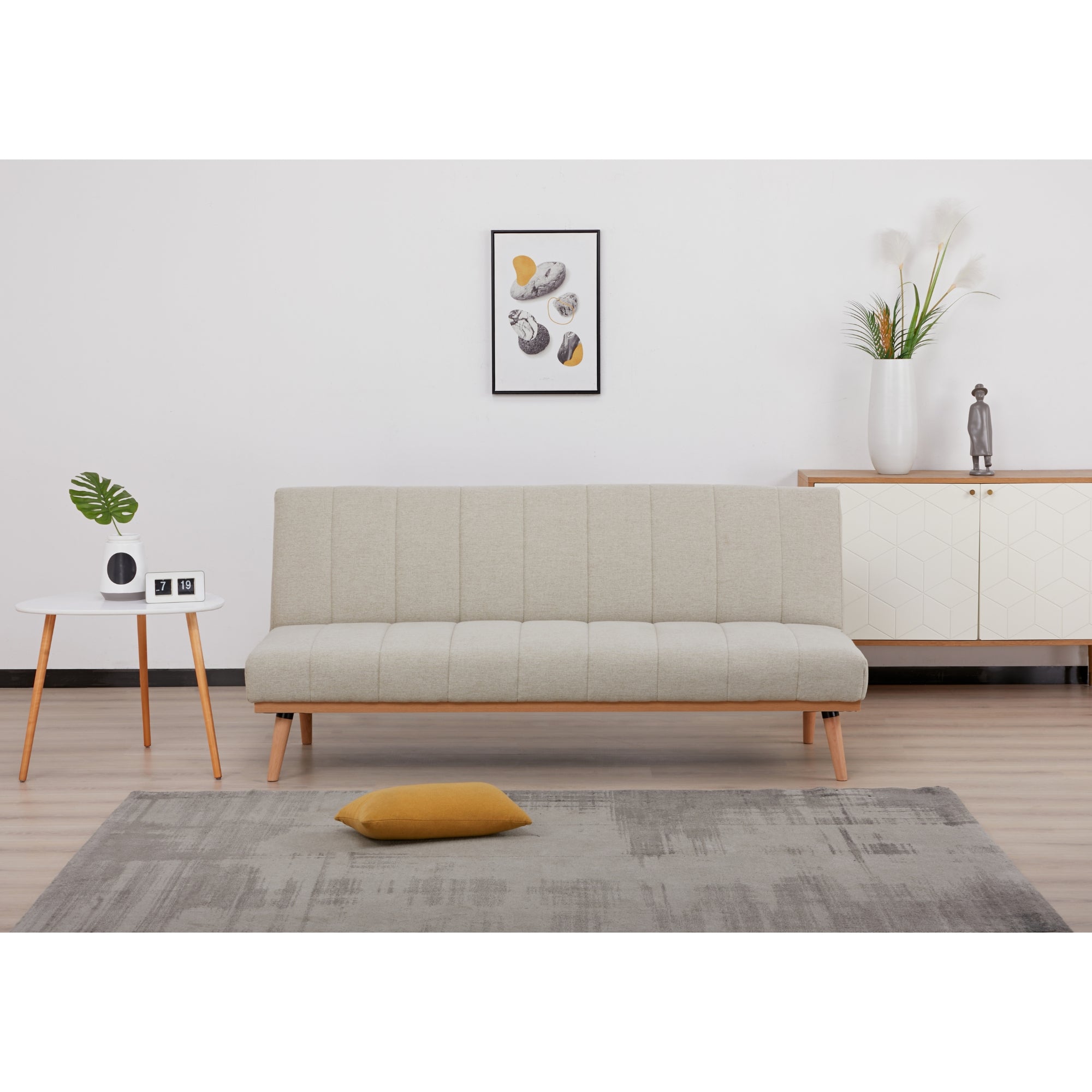 Monroe 3 Seater Sofa Futon Bed Fabric Lounge Couch - Beige