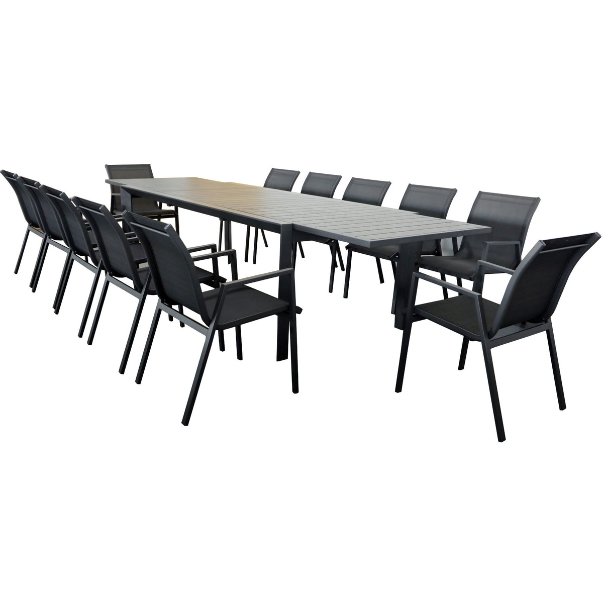 Iberia 13pc 230-345cm Aluminium Outdoor Extensible Dining Table Chair Charcoal