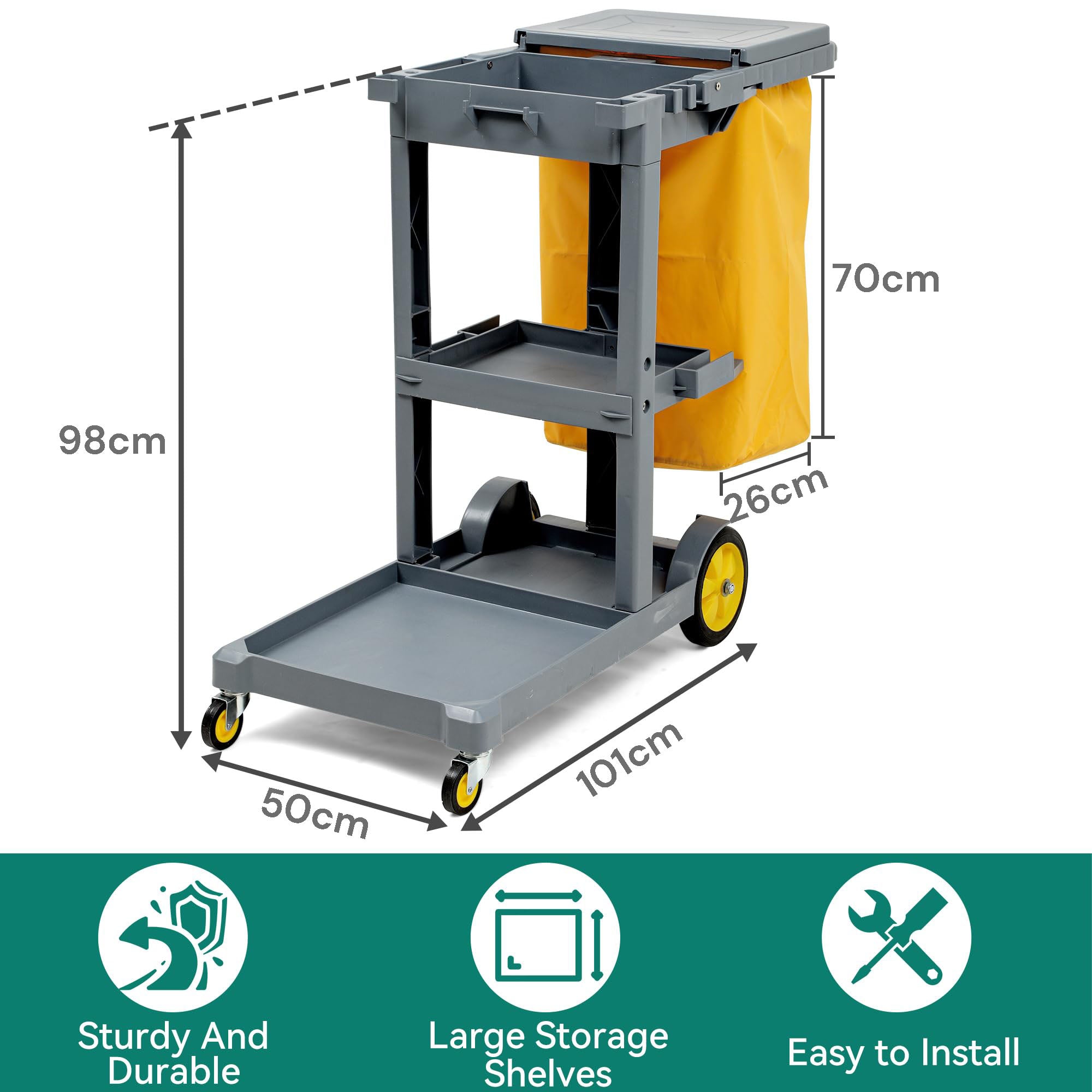 Commercial Hotel Restaurant Cleaning Cart 3-Shelf Commercial Janitorial Cart Housekeeping Cart